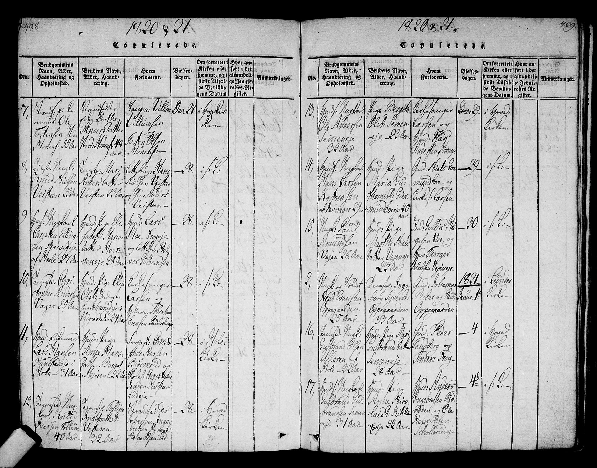 Norderhov kirkebøker, AV/SAKO-A-237/F/Fa/L0008: Parish register (official) no. 8, 1814-1833, p. 438-439