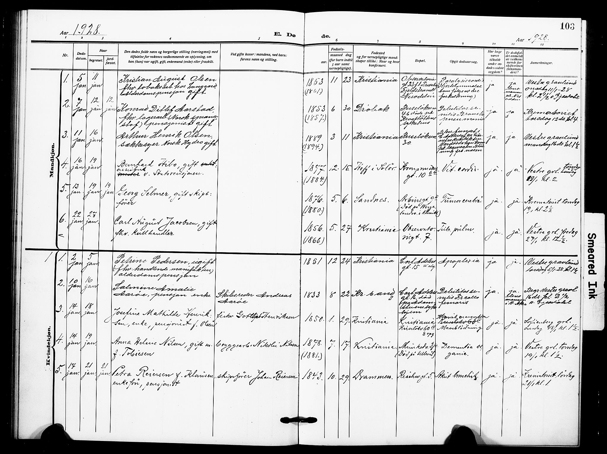 Johannes prestekontor Kirkebøker, SAO/A-10852/F/Fa/L0012: Parish register (official) no. 12, 1918-1930, p. 103