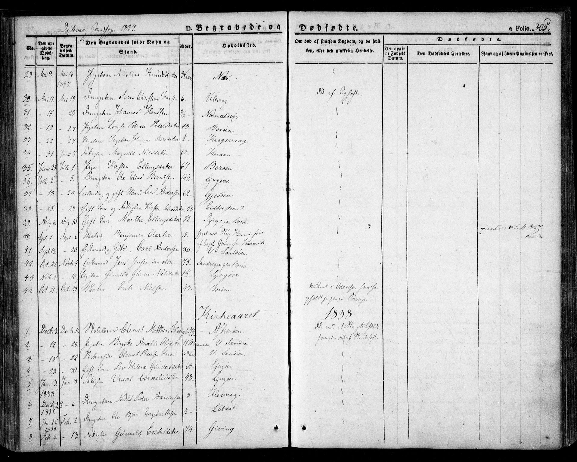 Dypvåg sokneprestkontor, SAK/1111-0007/F/Fa/Faa/L0004: Parish register (official) no. A 4, 1824-1840, p. 305