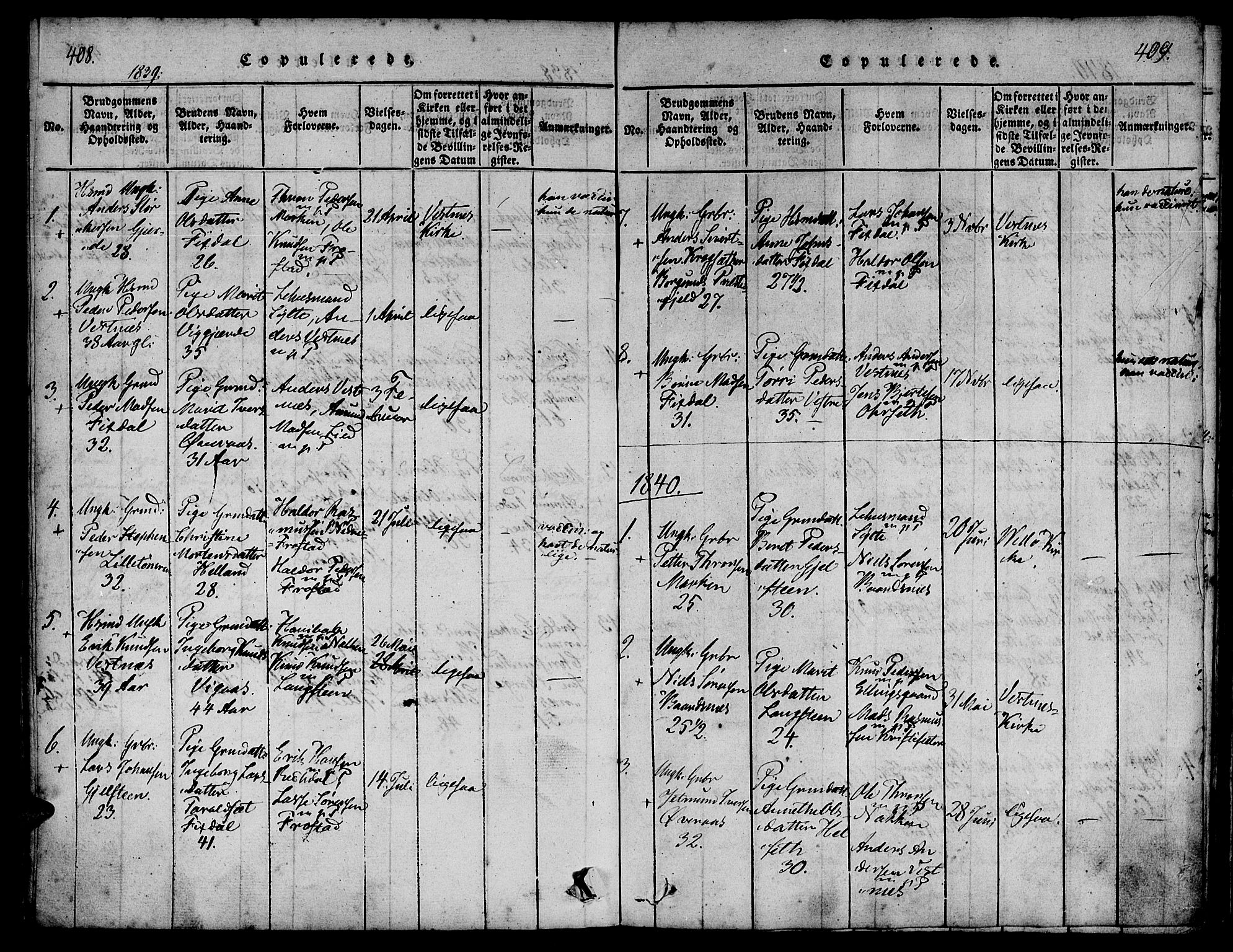 Ministerialprotokoller, klokkerbøker og fødselsregistre - Møre og Romsdal, SAT/A-1454/539/L0528: Parish register (official) no. 539A01, 1818-1847, p. 408-409