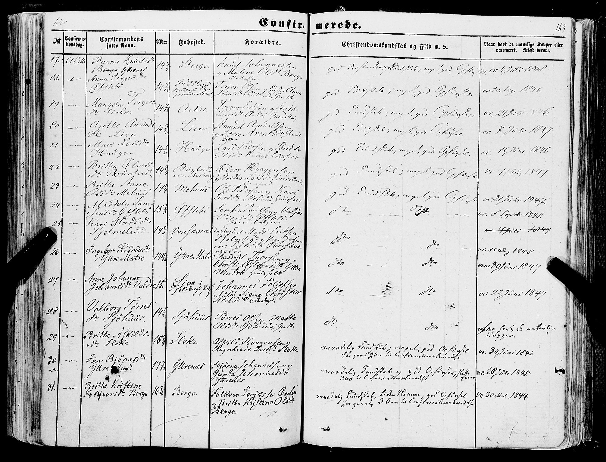 Skånevik sokneprestembete, SAB/A-77801/H/Haa: Parish register (official) no. A 5I, 1848-1869, p. 163