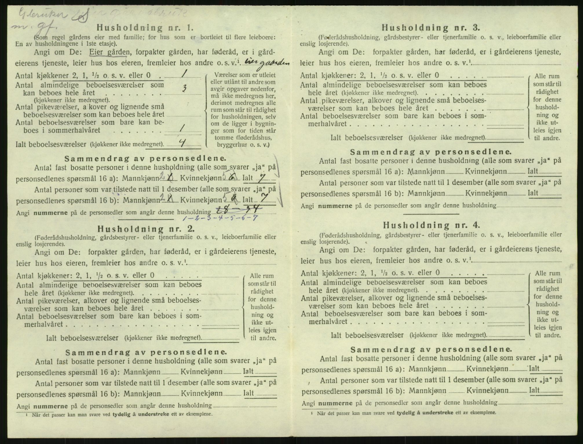 SAK, 1920 census for Vegusdal, 1920, p. 288