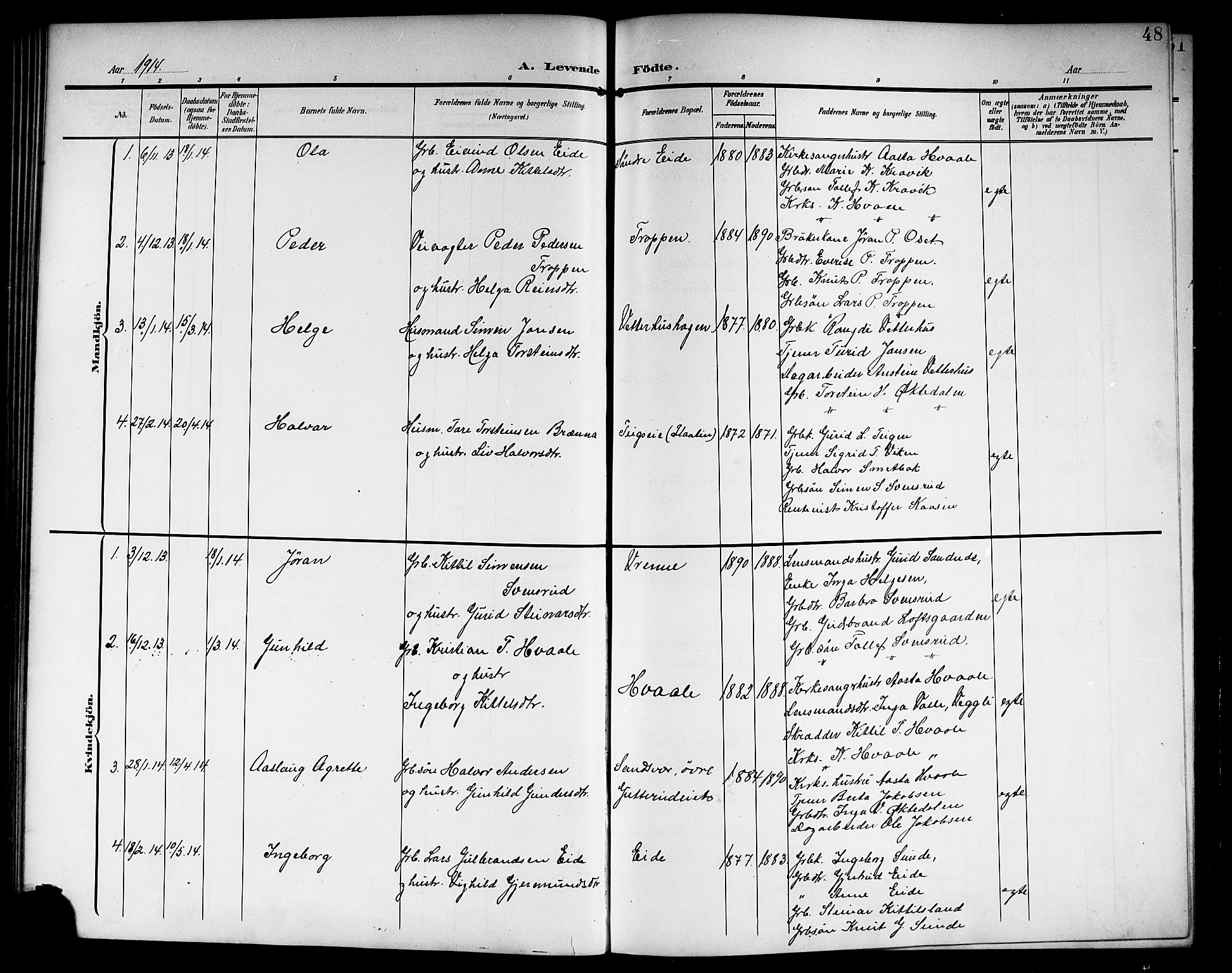 Nore kirkebøker, SAKO/A-238/G/Ga/L0004: Parish register (copy) no. I 4, 1904-1919, p. 48