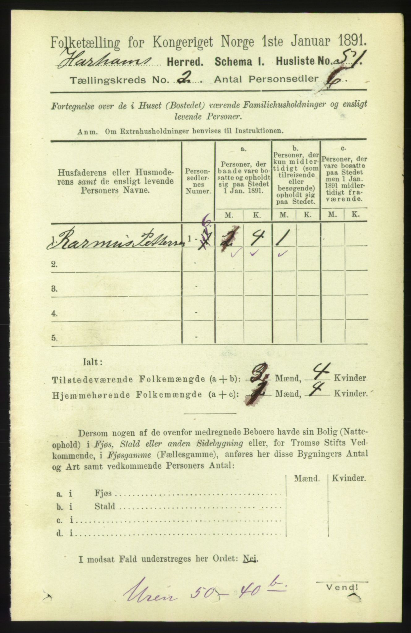 RA, 1891 census for 1534 Haram, 1891, p. 608