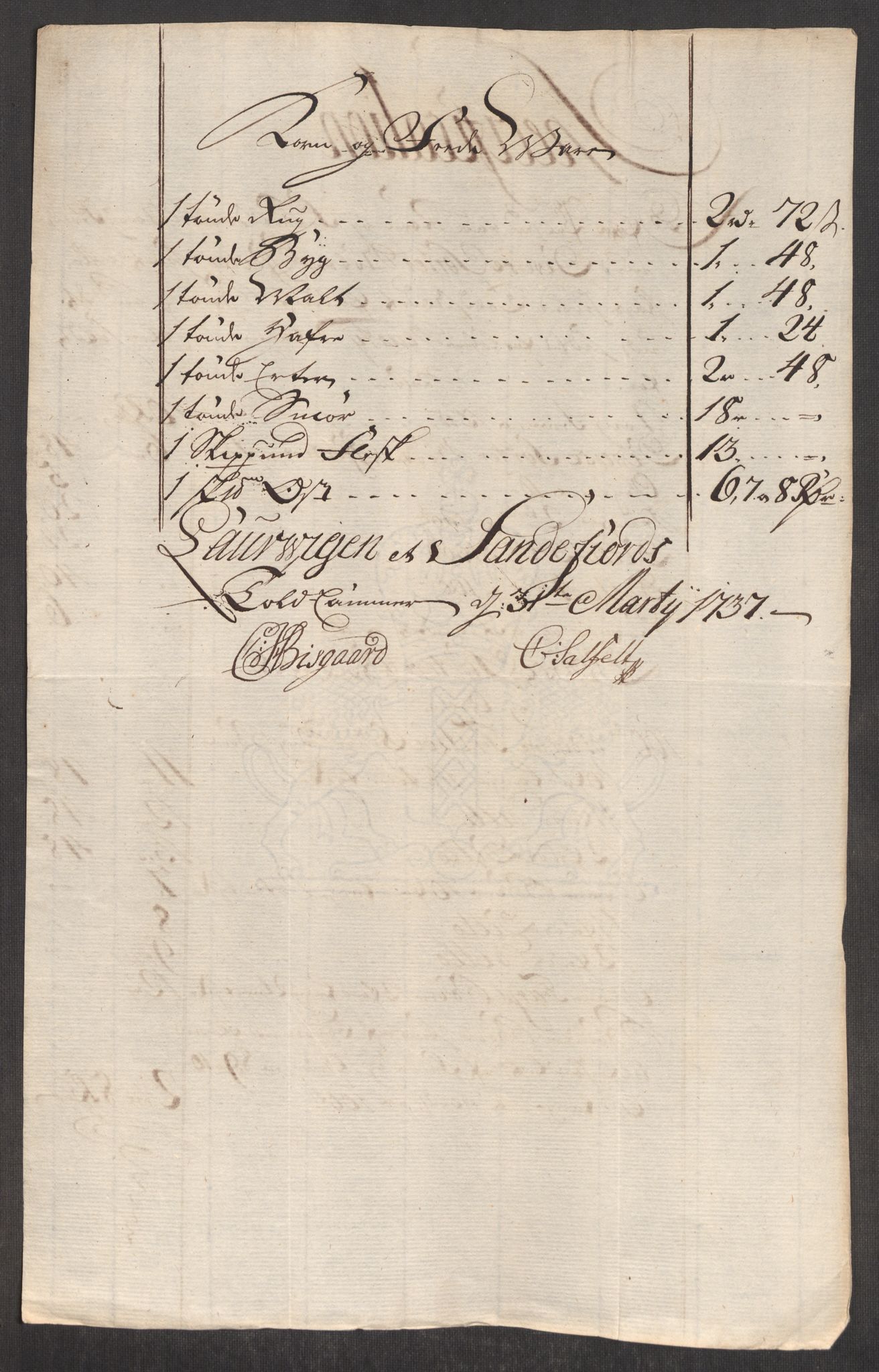 Rentekammeret inntil 1814, Realistisk ordnet avdeling, AV/RA-EA-4070/Oe/L0001: [Ø1]: Priskuranter, 1712-1739, p. 545
