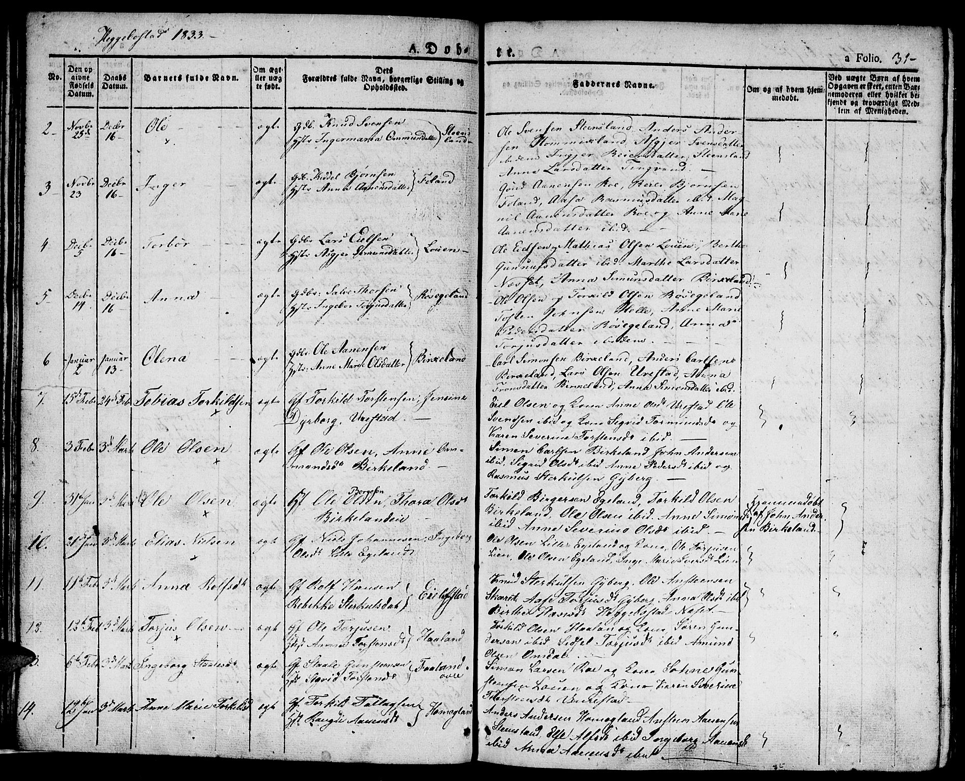 Hægebostad sokneprestkontor, AV/SAK-1111-0024/F/Fa/Faa/L0003: Parish register (official) no. A 3 /1, 1825-1834, p. 31