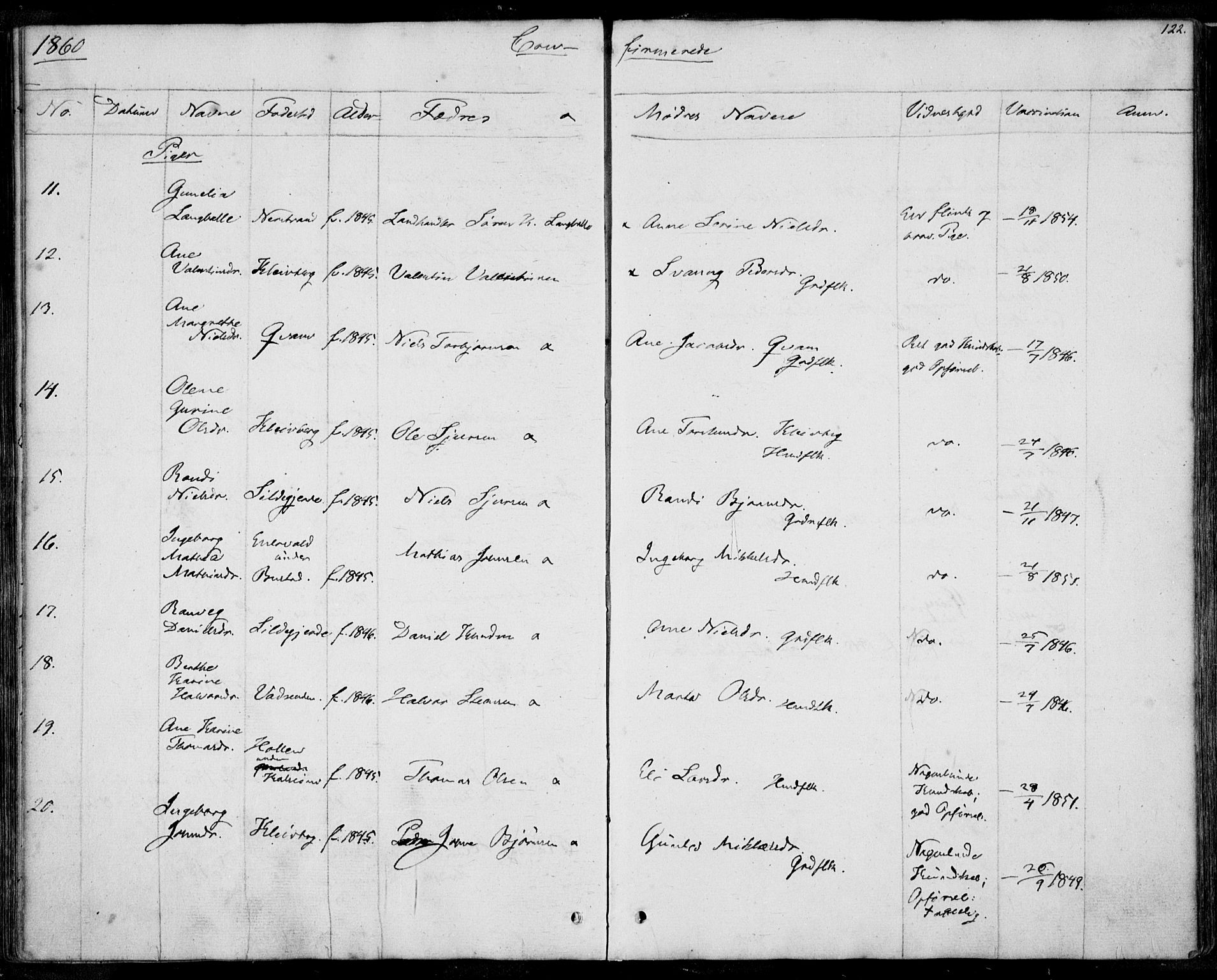 Nedstrand sokneprestkontor, AV/SAST-A-101841/01/IV: Parish register (official) no. A 8, 1839-1860, p. 122