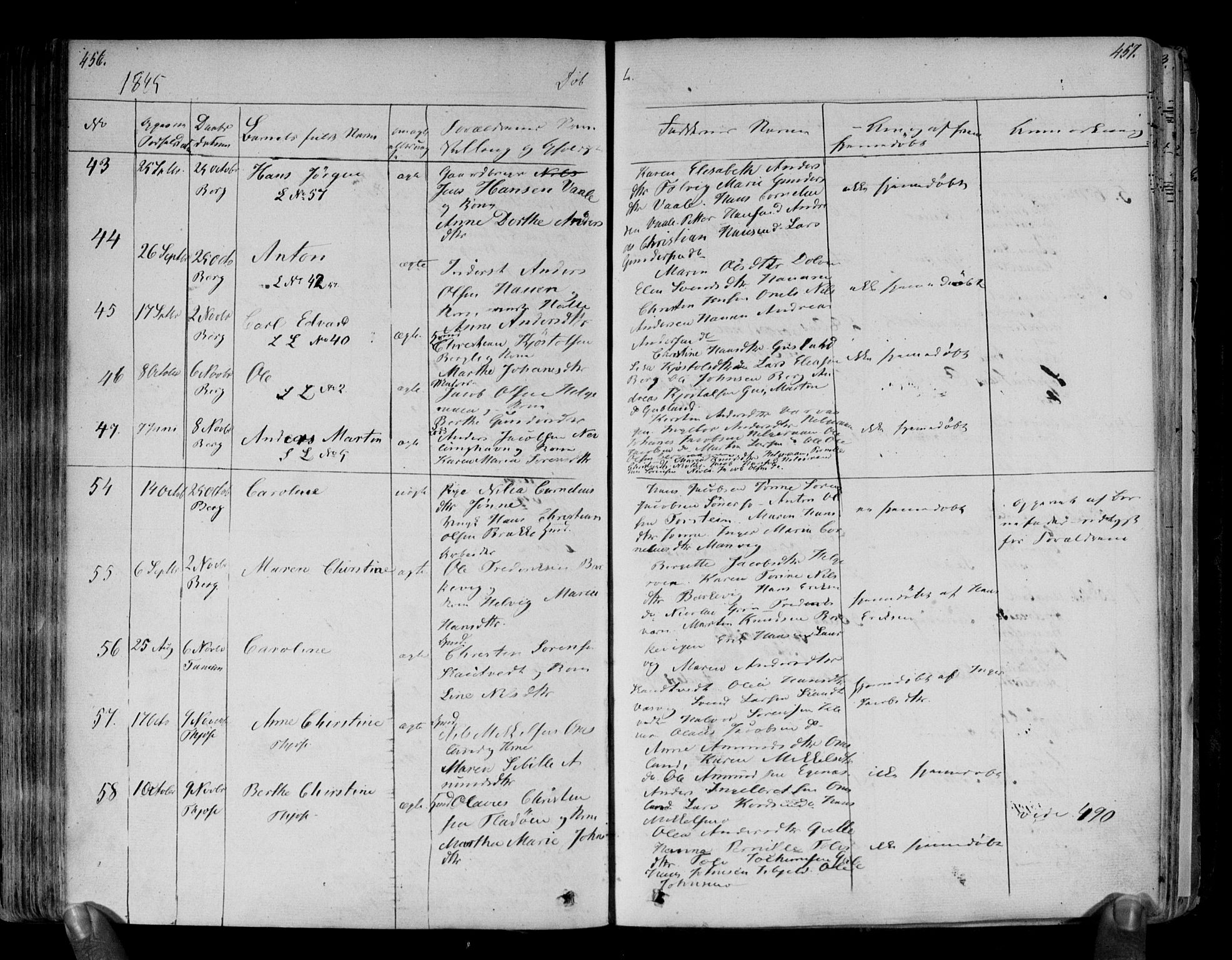 Brunlanes kirkebøker, AV/SAKO-A-342/F/Fa/L0003: Parish register (official) no. I 3, 1834-1845, p. 456-457