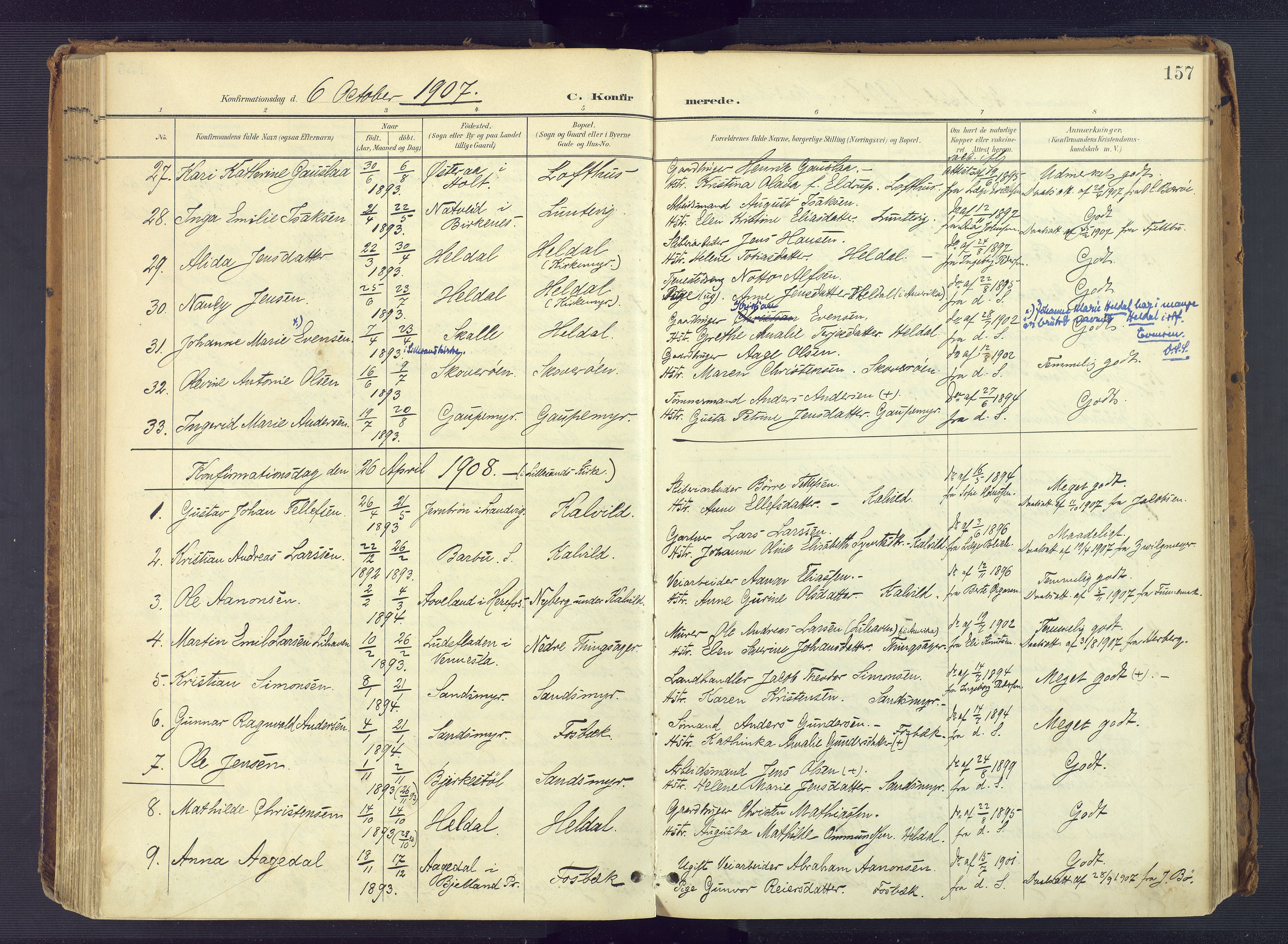Vestre Moland sokneprestkontor, SAK/1111-0046/F/Fa/Fab/L0010: Parish register (official) no. A 10, 1900-1926, p. 157