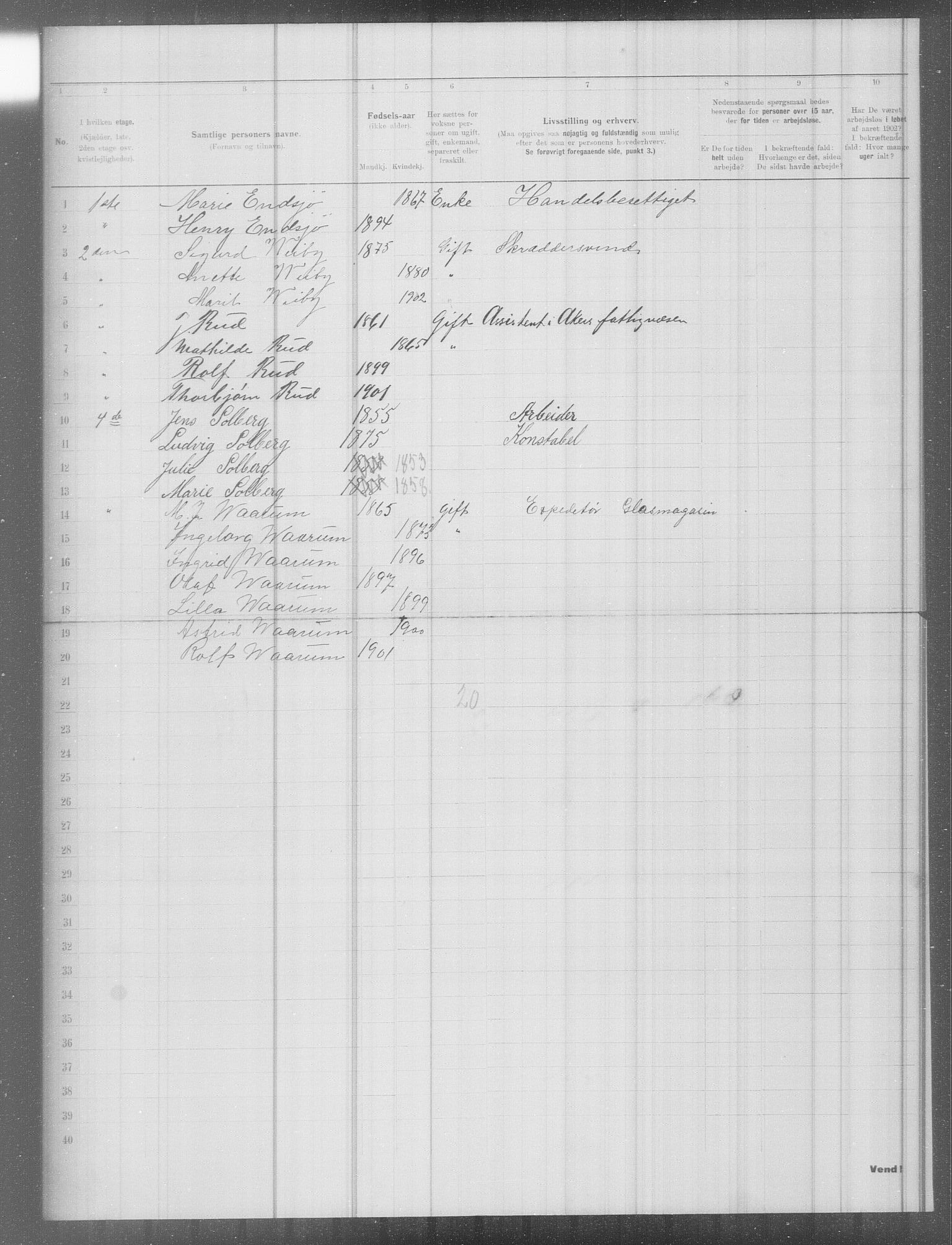 OBA, Municipal Census 1902 for Kristiania, 1902, p. 7156