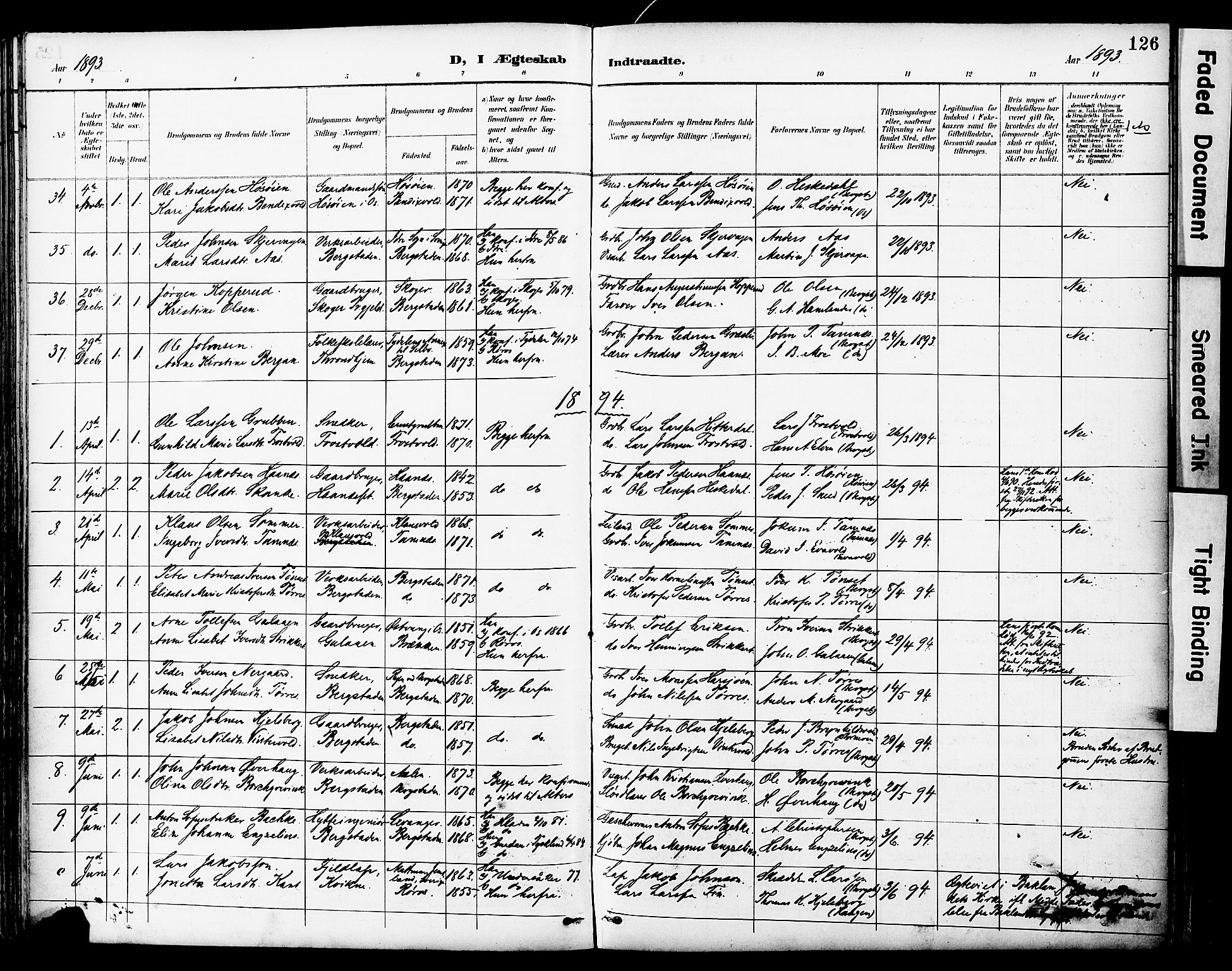 Ministerialprotokoller, klokkerbøker og fødselsregistre - Sør-Trøndelag, SAT/A-1456/681/L0935: Parish register (official) no. 681A13, 1890-1898, p. 126