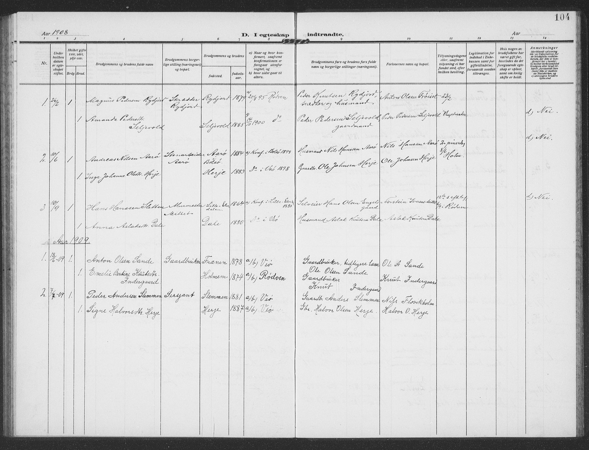 Ministerialprotokoller, klokkerbøker og fødselsregistre - Møre og Romsdal, SAT/A-1454/549/L0615: Parish register (copy) no. 549C01, 1905-1932, p. 104