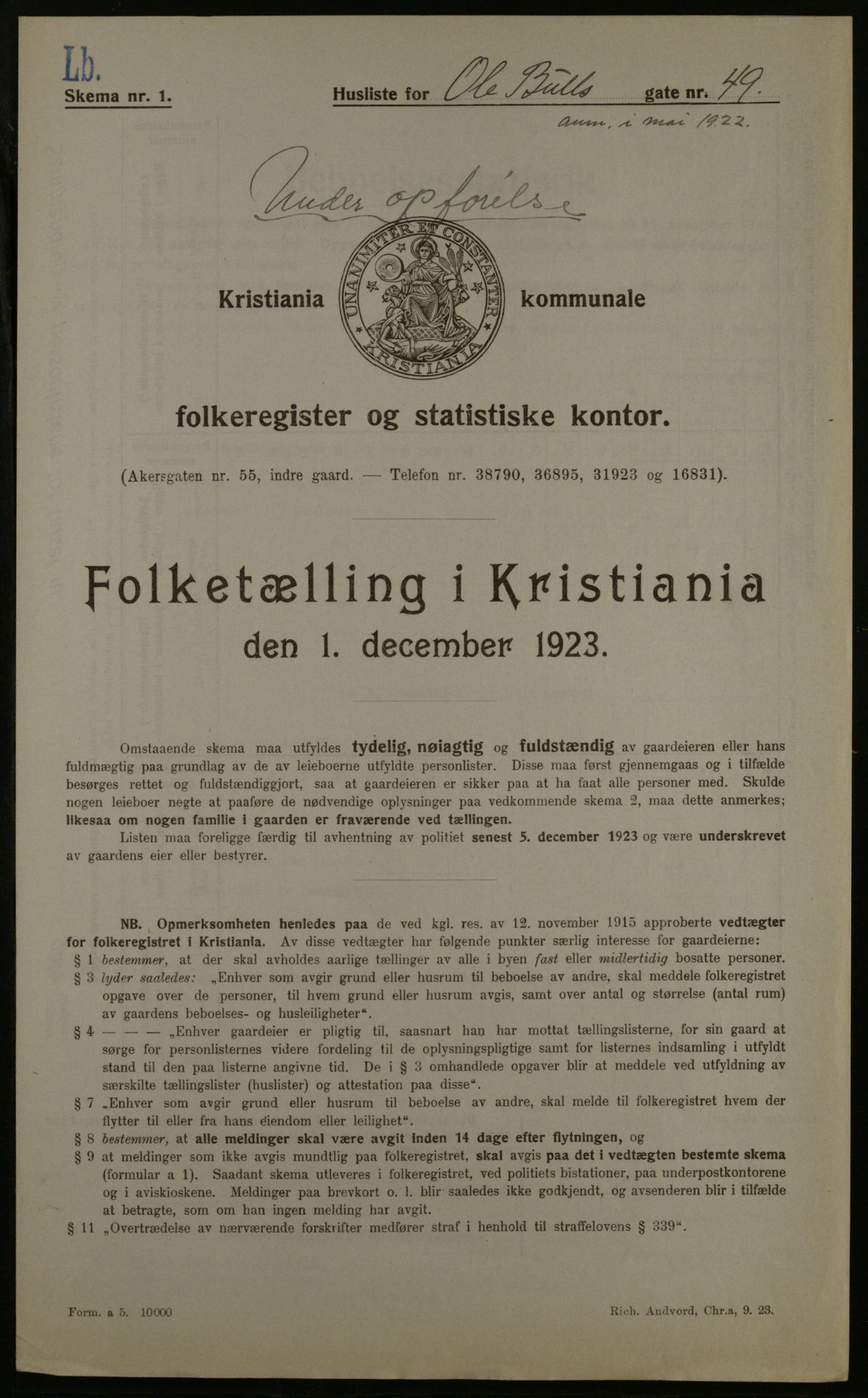 OBA, Municipal Census 1923 for Kristiania, 1923, p. 82893