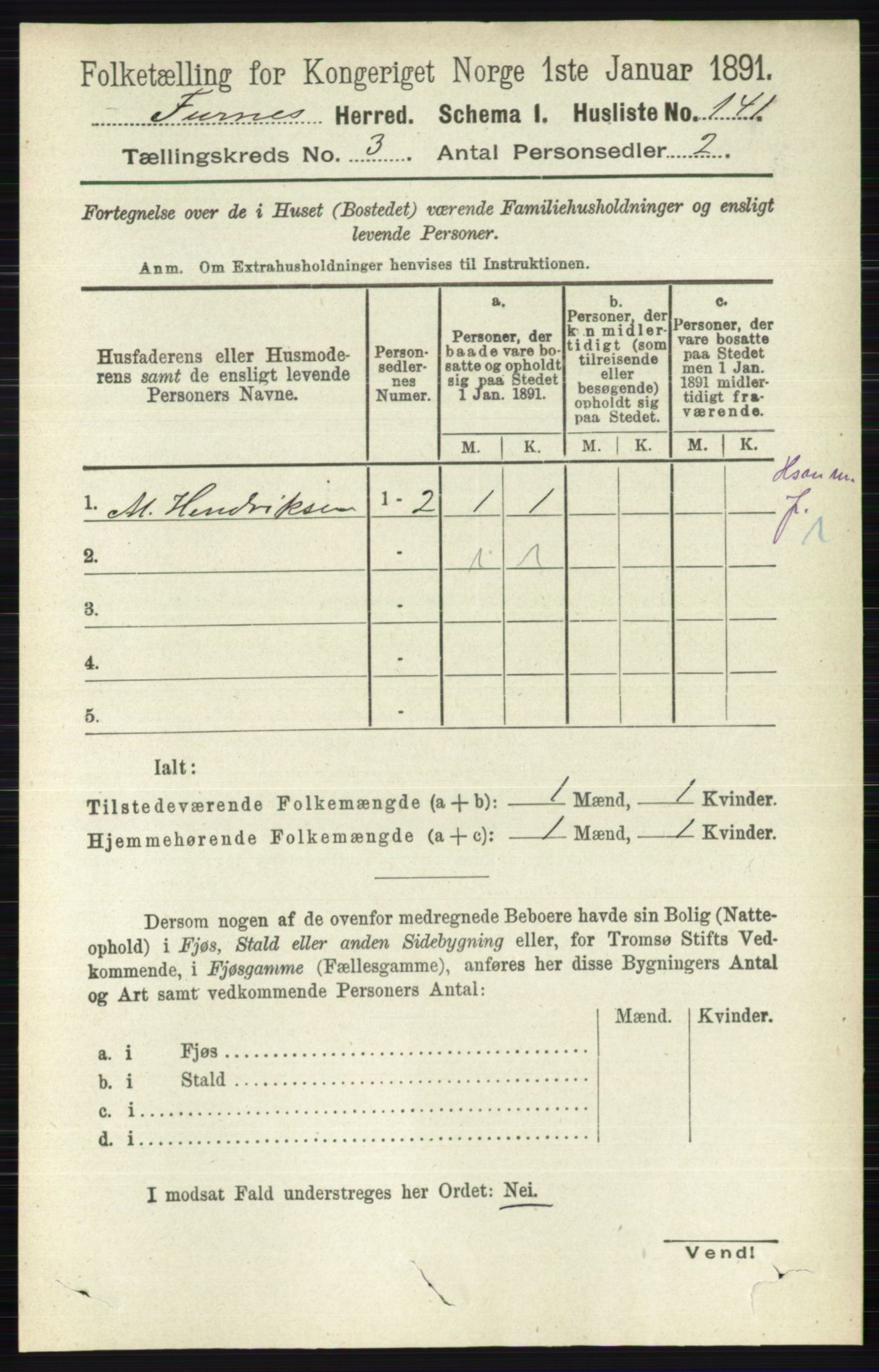 RA, Census 1891 for 0413 Furnes herred, 1891, p. 1625