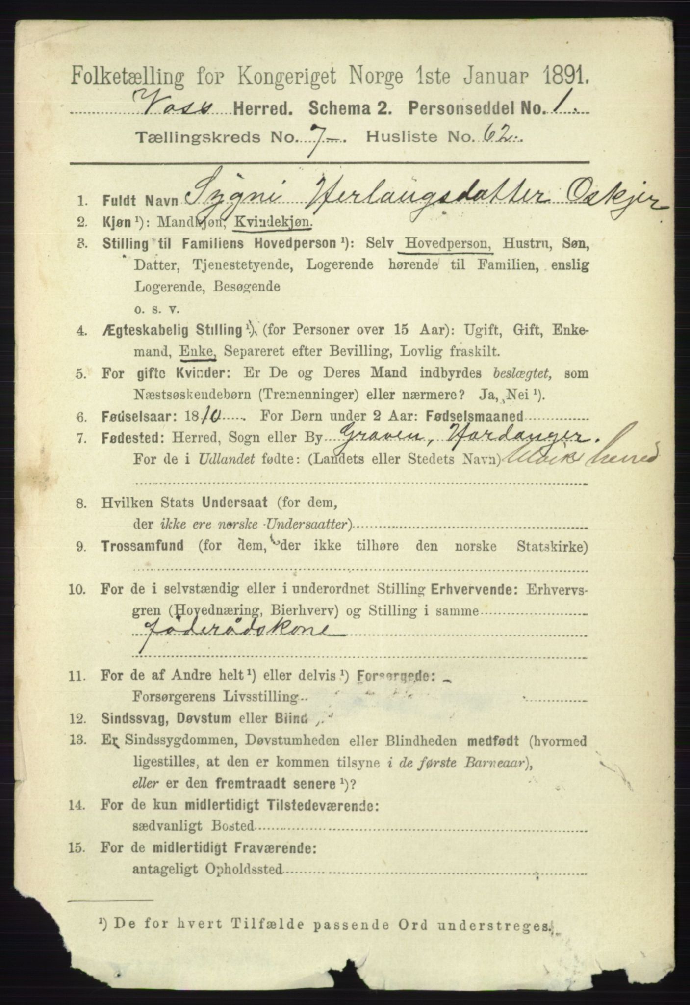 RA, 1891 census for 1235 Voss, 1891, p. 4149