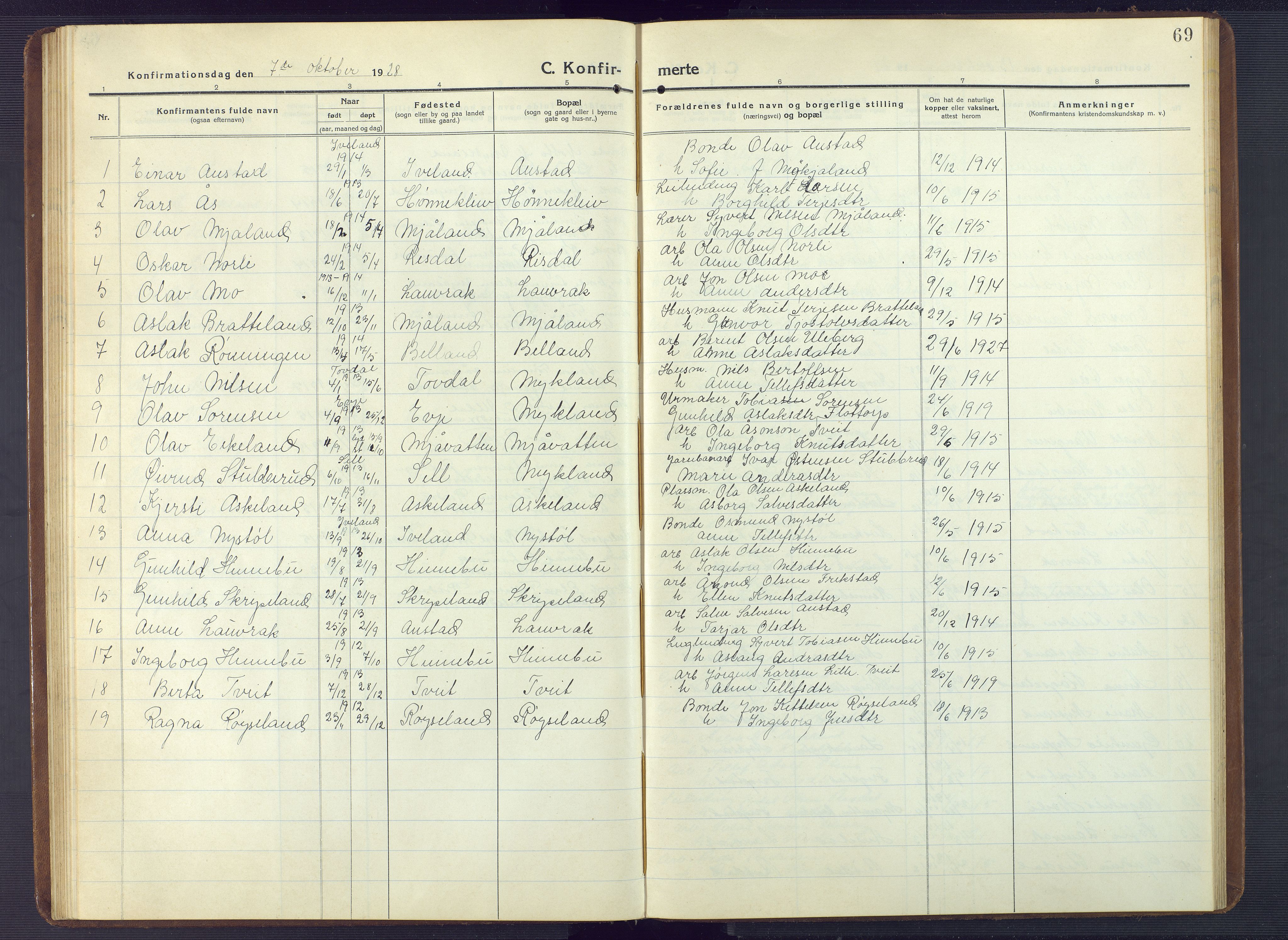 Herefoss sokneprestkontor, AV/SAK-1111-0019/F/Fb/Fbc/L0004: Parish register (copy) no. B 4, 1914-1946, p. 69