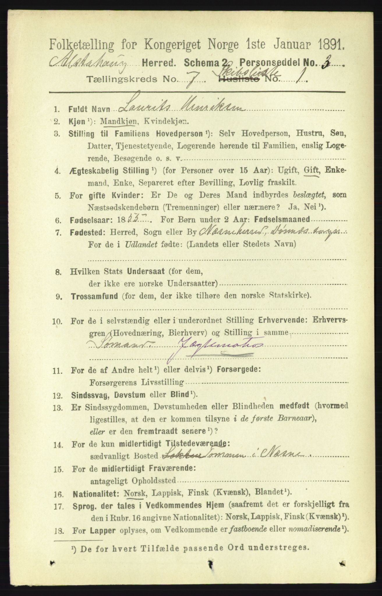 RA, 1891 census for 1820 Alstahaug, 1891, p. 5254