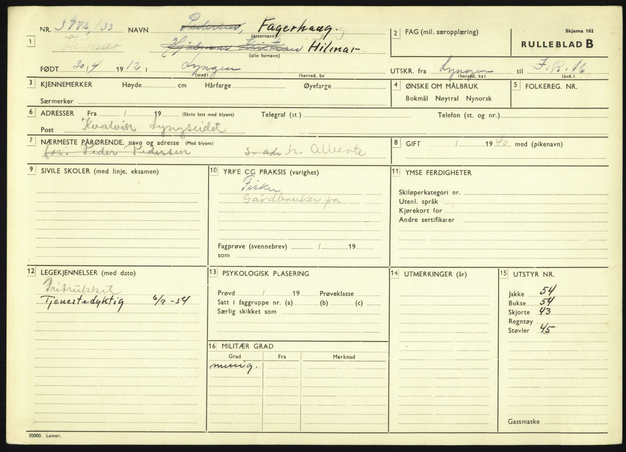 Forsvaret, Troms infanteriregiment nr. 16, AV/RA-RAFA-3146/P/Pa/L0017: Rulleblad for regimentets menige mannskaper, årsklasse 1933, 1933, p. 277