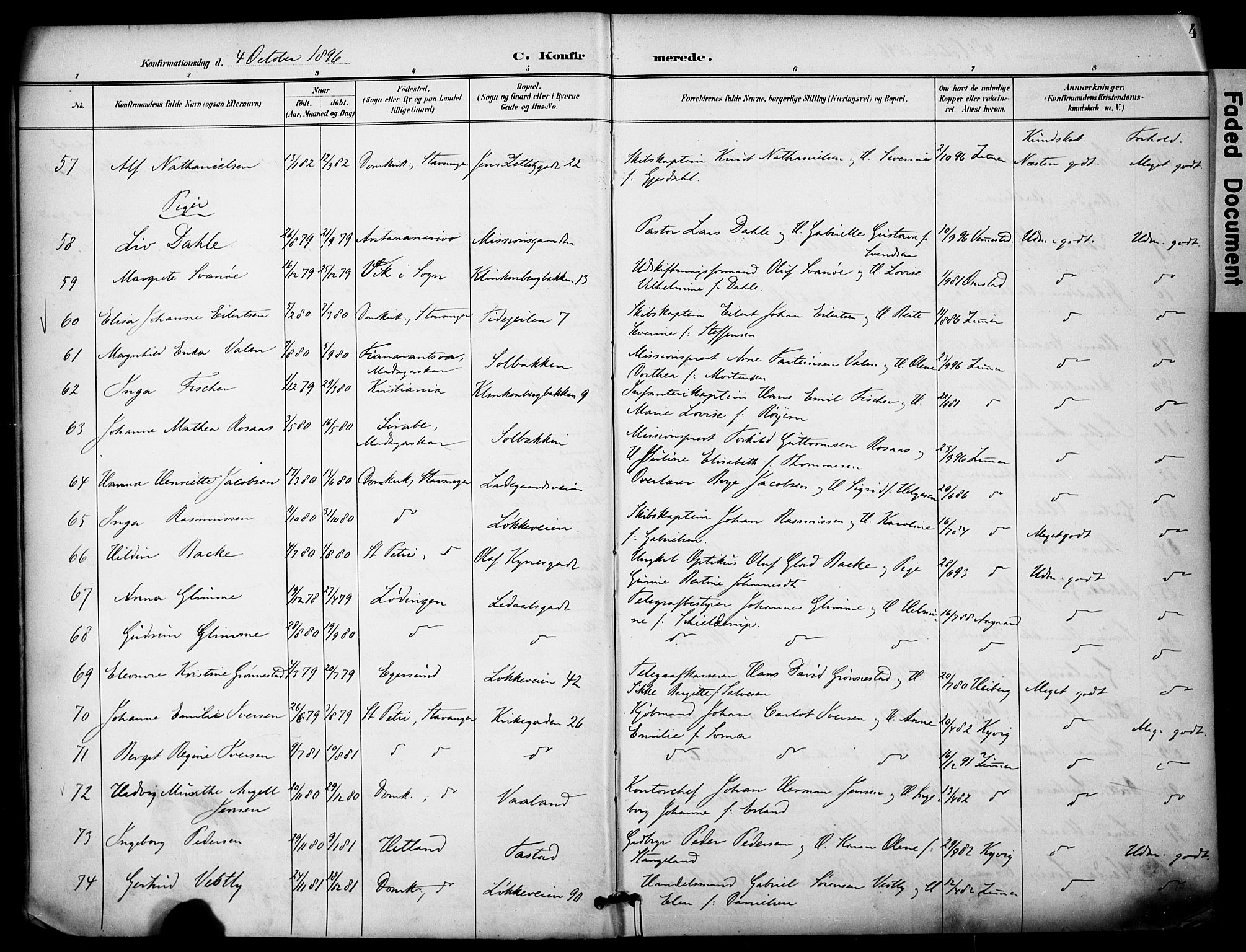 Domkirken sokneprestkontor, SAST/A-101812/001/30/30BA/L0031: Parish register (official) no. A 30, 1896-1916, p. 4