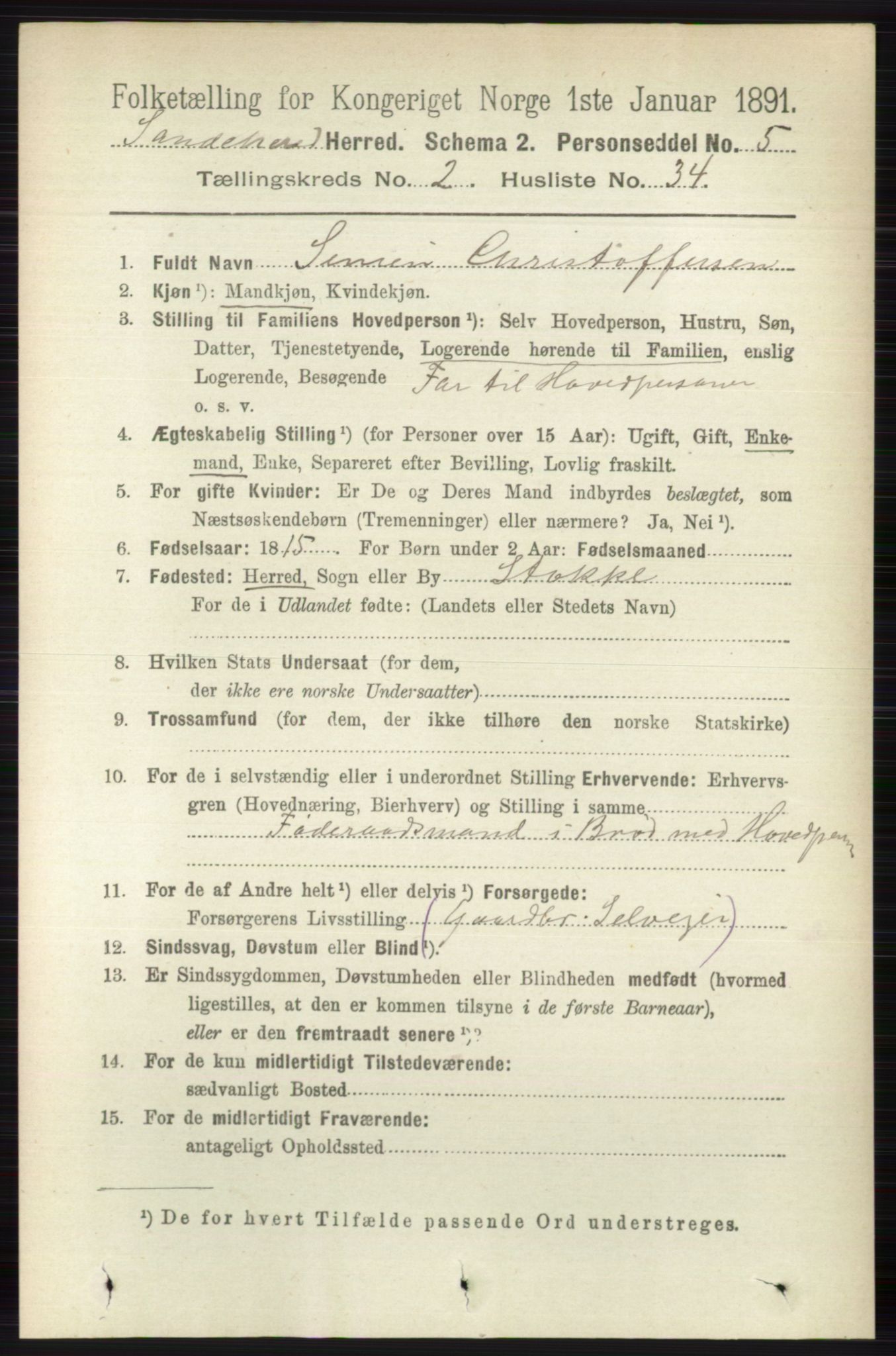 RA, 1891 census for 0724 Sandeherred, 1891, p. 1227