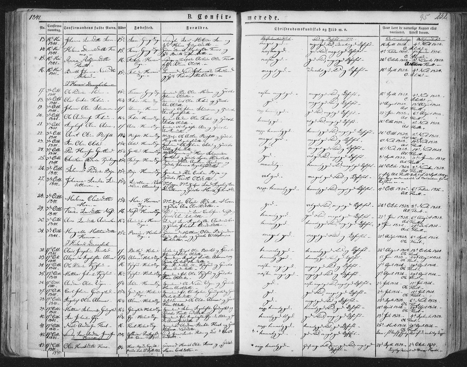 Ministerialprotokoller, klokkerbøker og fødselsregistre - Nord-Trøndelag, SAT/A-1458/758/L0513: Parish register (official) no. 758A02 /1, 1839-1868, p. 95