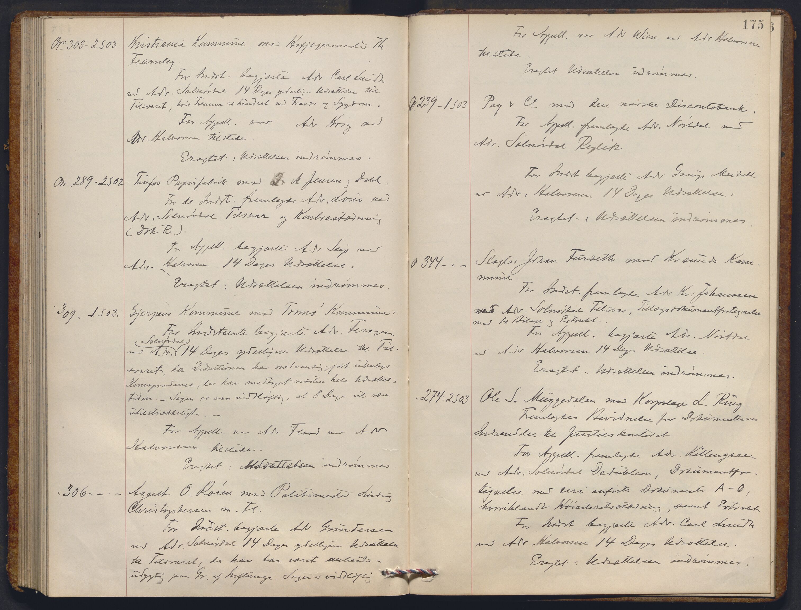 Høyesterett, AV/RA-S-1002/E/Ef/L0020: Protokoll over saker som gikk til skriftlig behandling, 1901-1904, p. 174b-175a