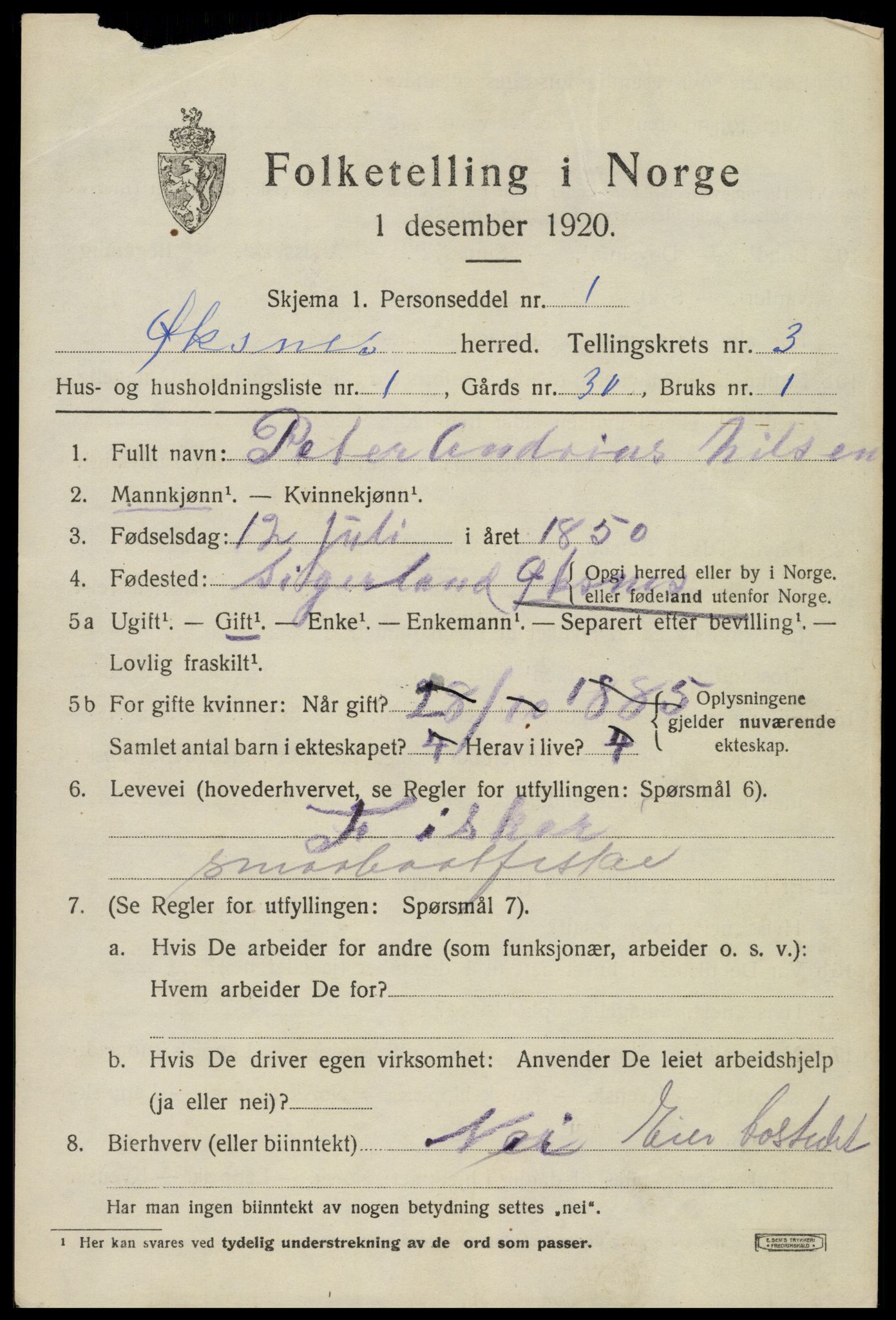 SAT, 1920 census for Øksnes, 1920, p. 2394