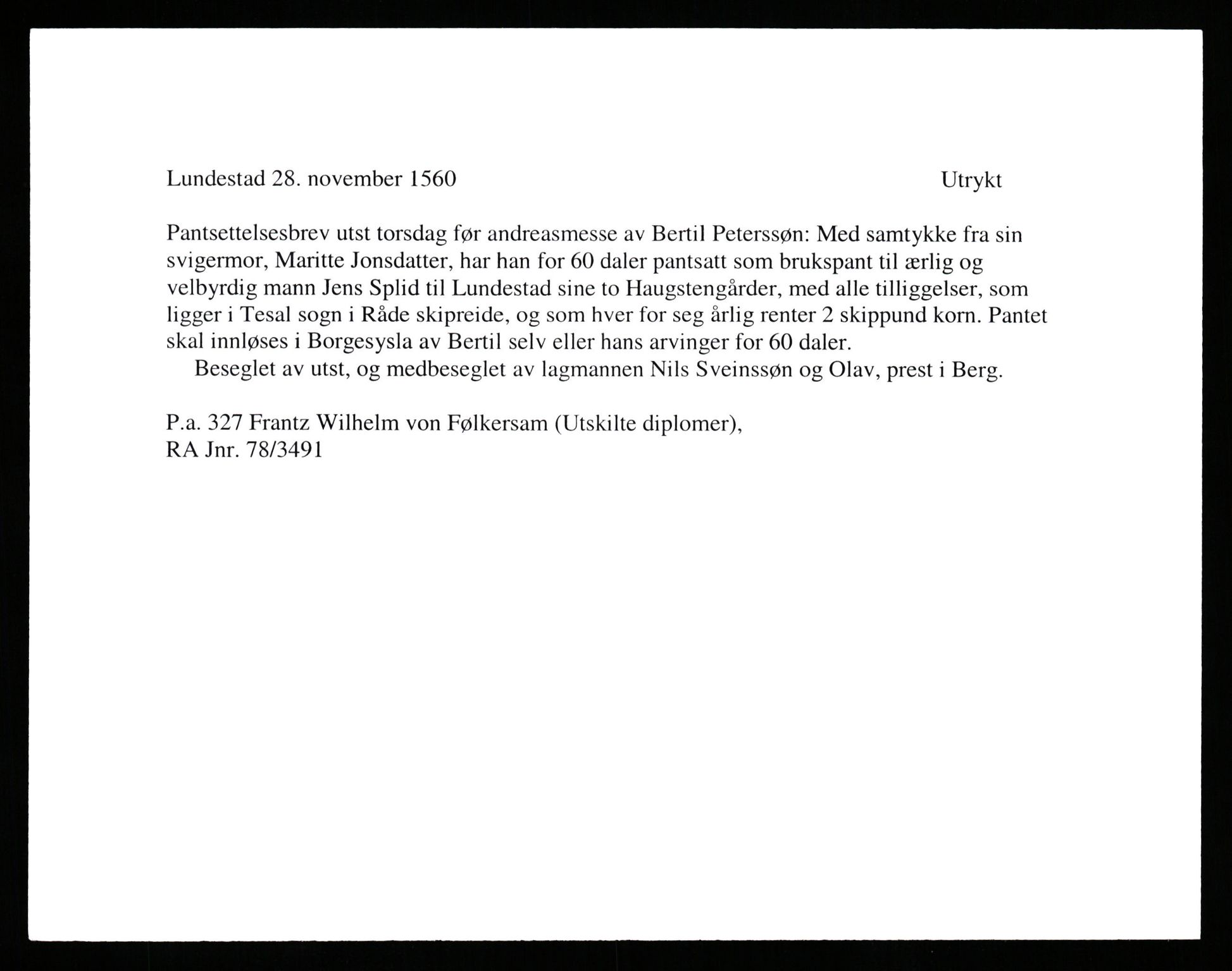 Riksarkivets diplomsamling, AV/RA-EA-5965/F35/F35b/L0001: Riksarkivets diplomer, seddelregister, 1307-1566, p. 411