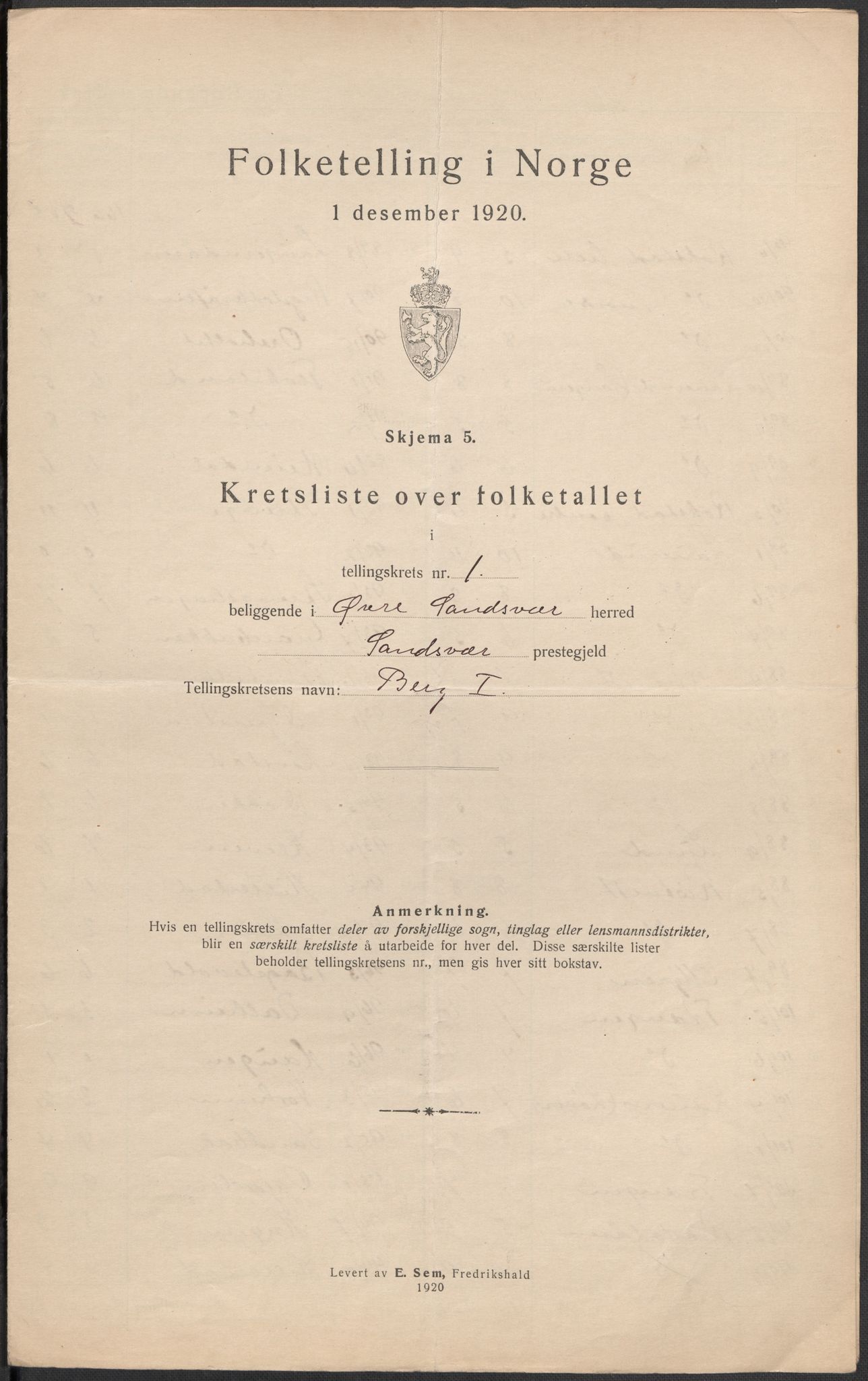 SAKO, 1920 census for Øvre Sandsvær, 1920, p. 8