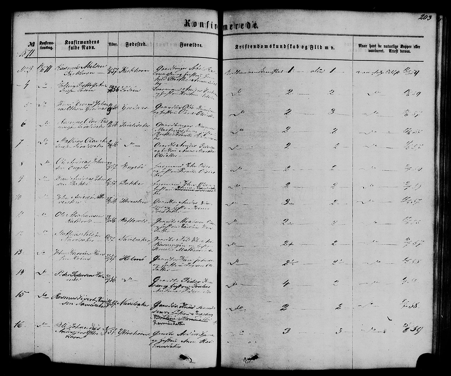 Hornindal sokneprestembete, AV/SAB-A-82401/H/Haa/Haaa/L0002: Parish register (official) no. A 2, 1867-1884, p. 203