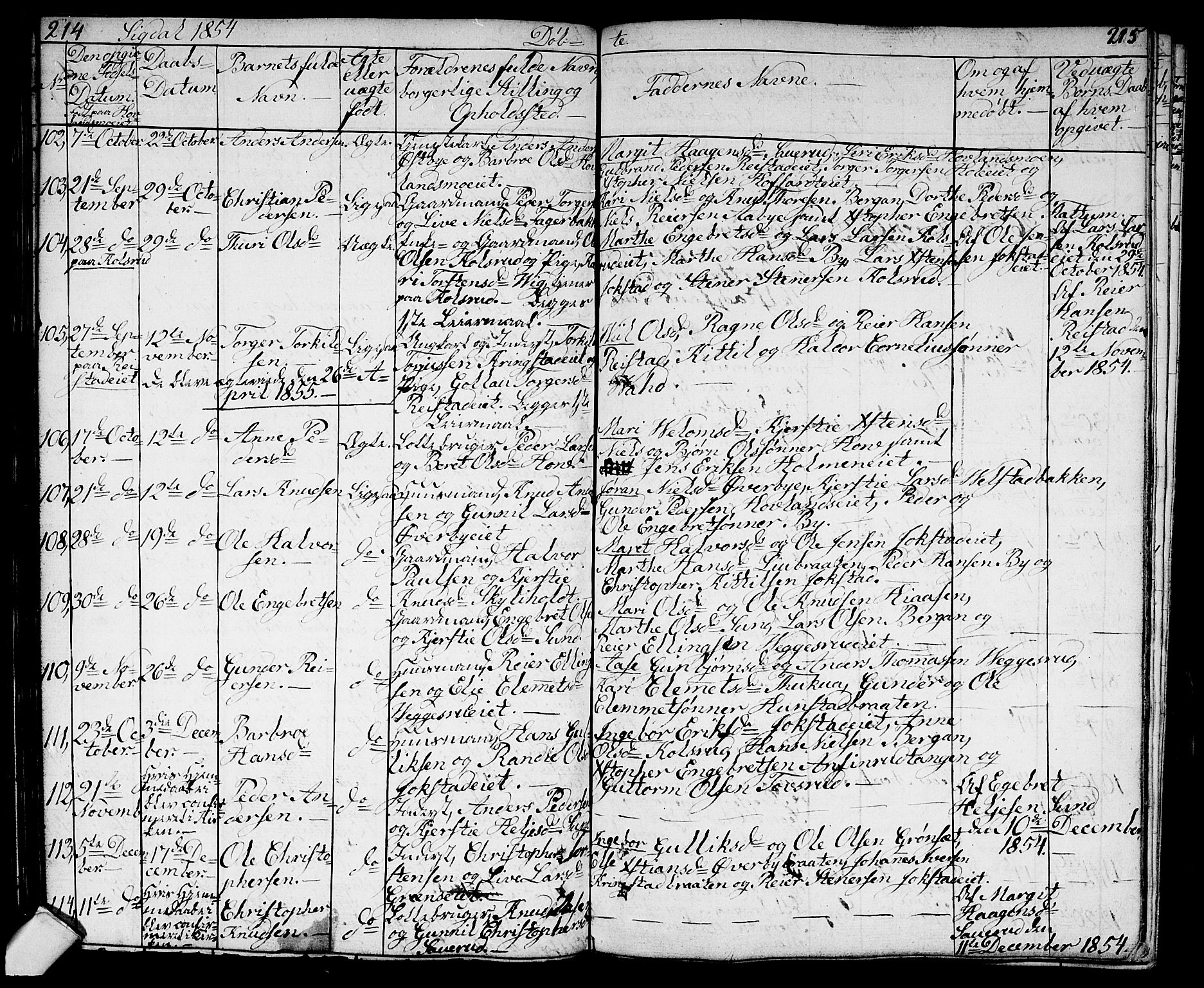 Sigdal kirkebøker, AV/SAKO-A-245/G/Ga/L0002: Parish register (copy) no. I 2, 1835-1856, p. 214-215