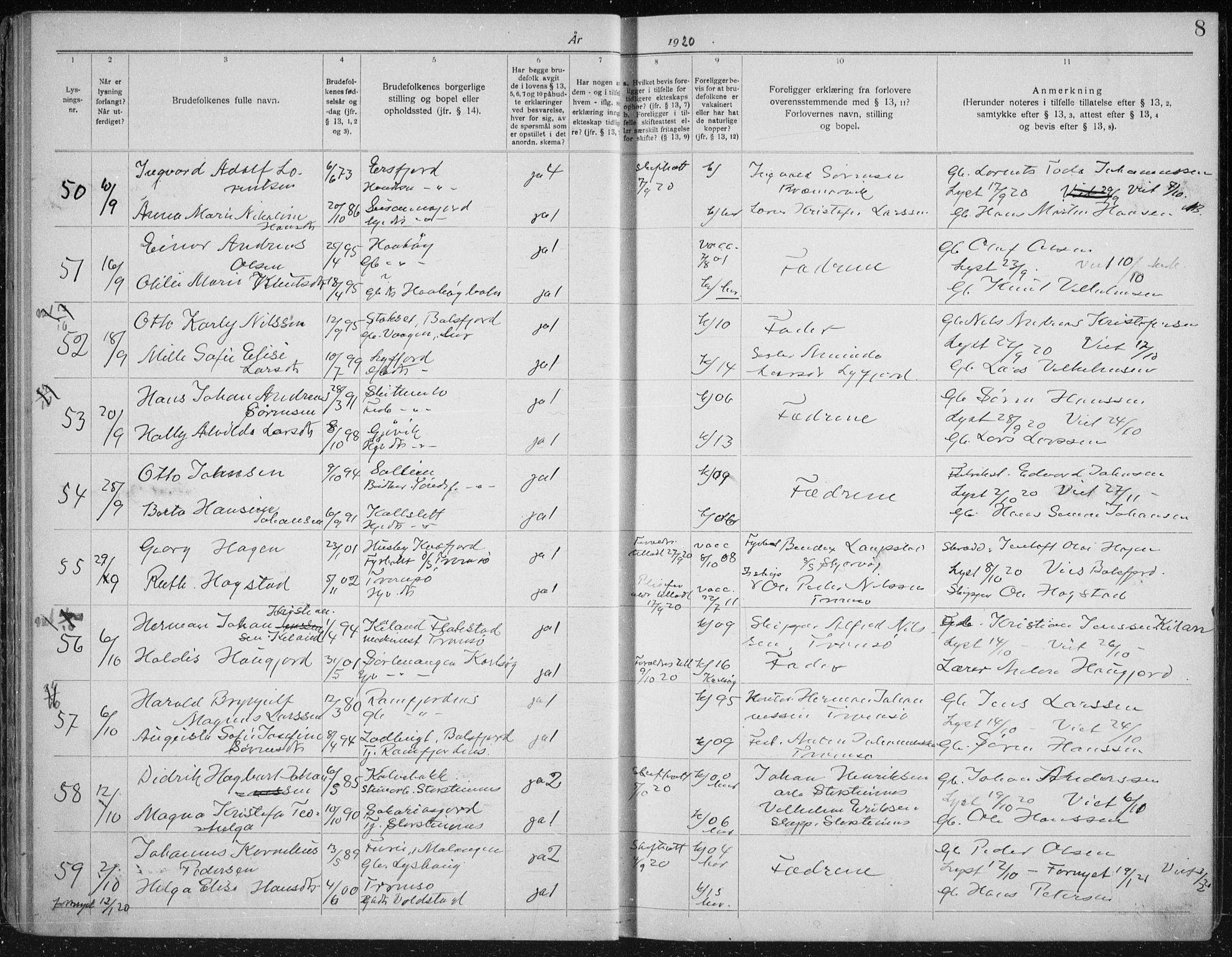 Tromsøysund sokneprestkontor, AV/SATØ-S-1304/H/Hc/L0059: Banns register no. 59, 1919-1937, p. 8