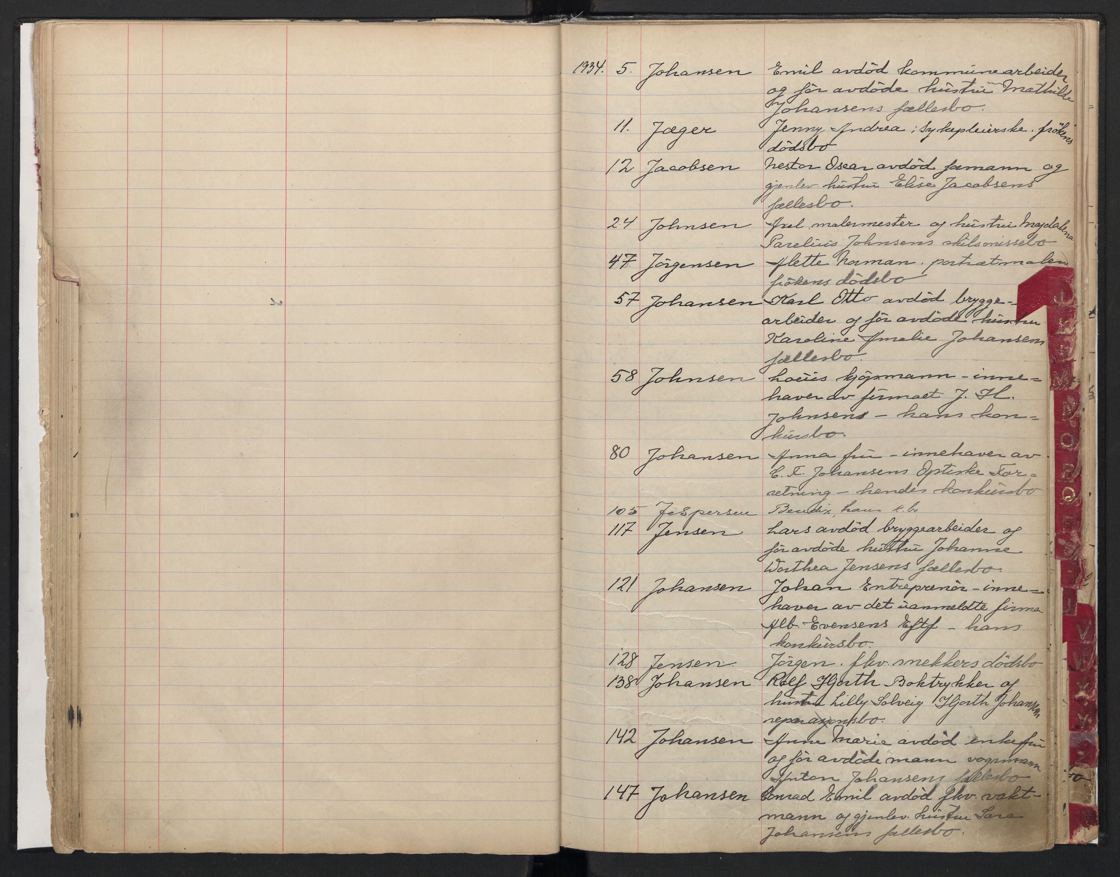 Oslo skifterett, AV/SAO-A-10383/F/Fb/Fba/Fbab/L0004: Navneregister for sluttede bo - avd. I, 1934-1945