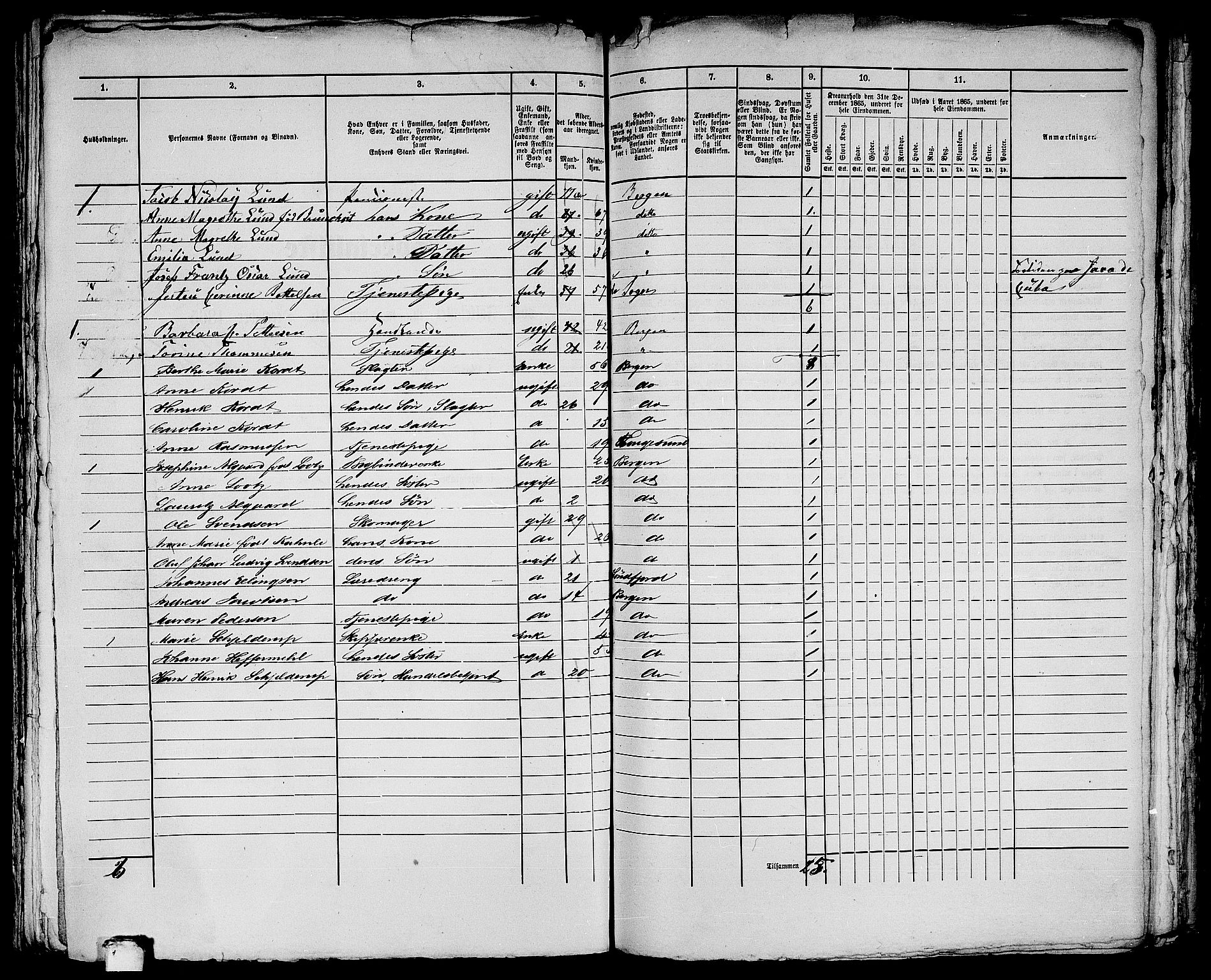 RA, 1865 census for Bergen, 1865, p. 2883