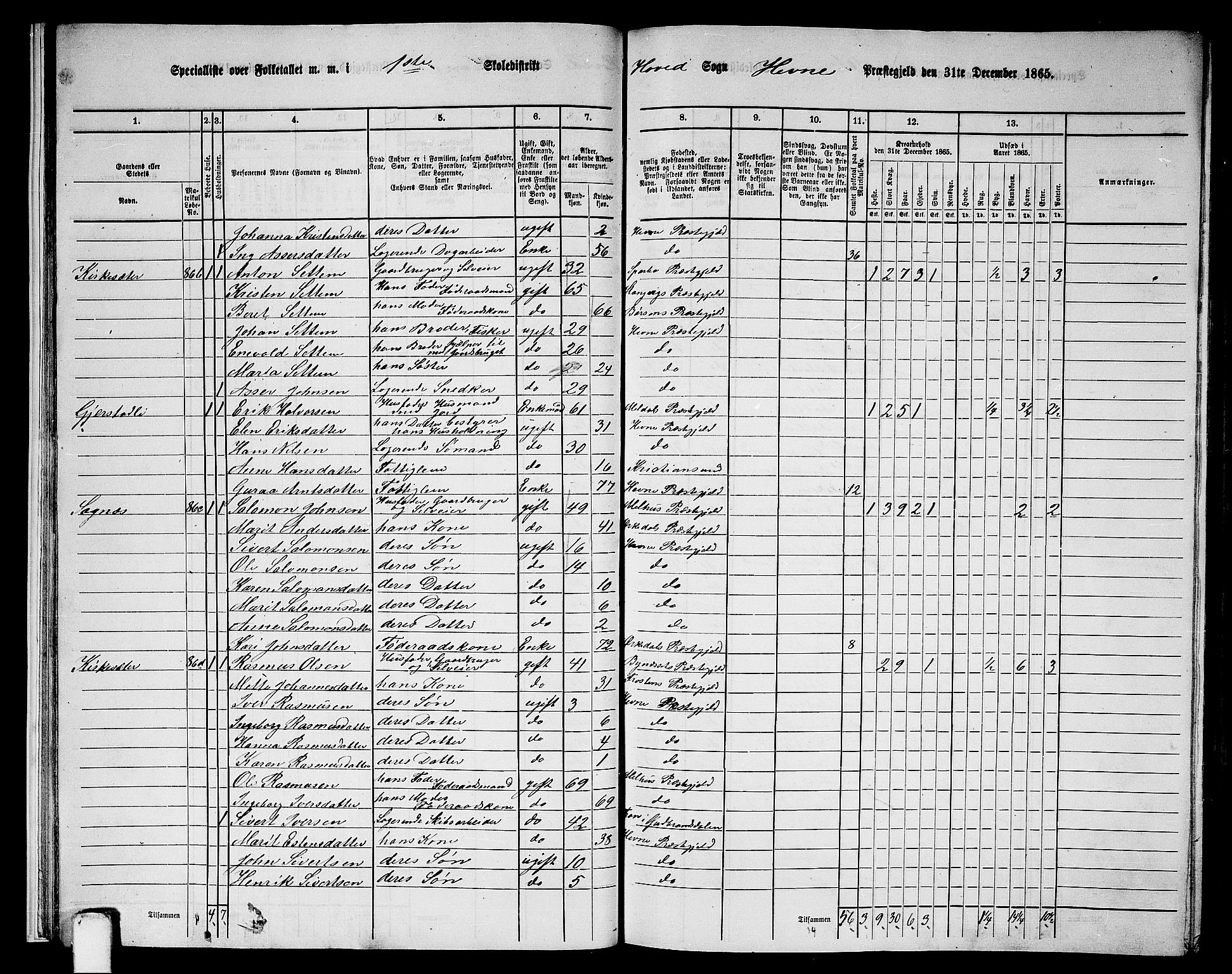 RA, 1865 census for Hemne, 1865, p. 19