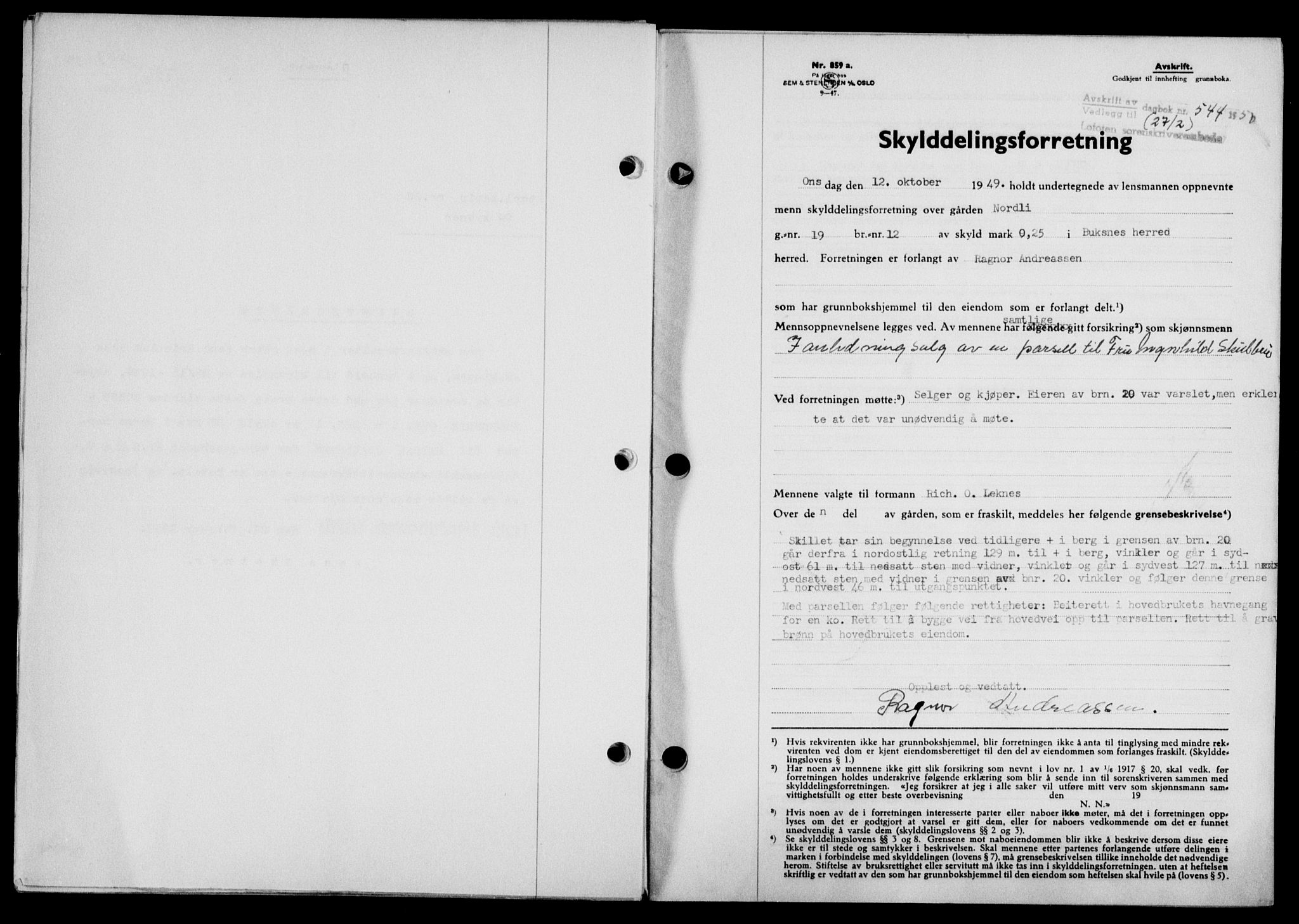 Lofoten sorenskriveri, SAT/A-0017/1/2/2C/L0023a: Mortgage book no. 23a, 1950-1950, Diary no: : 544/1950