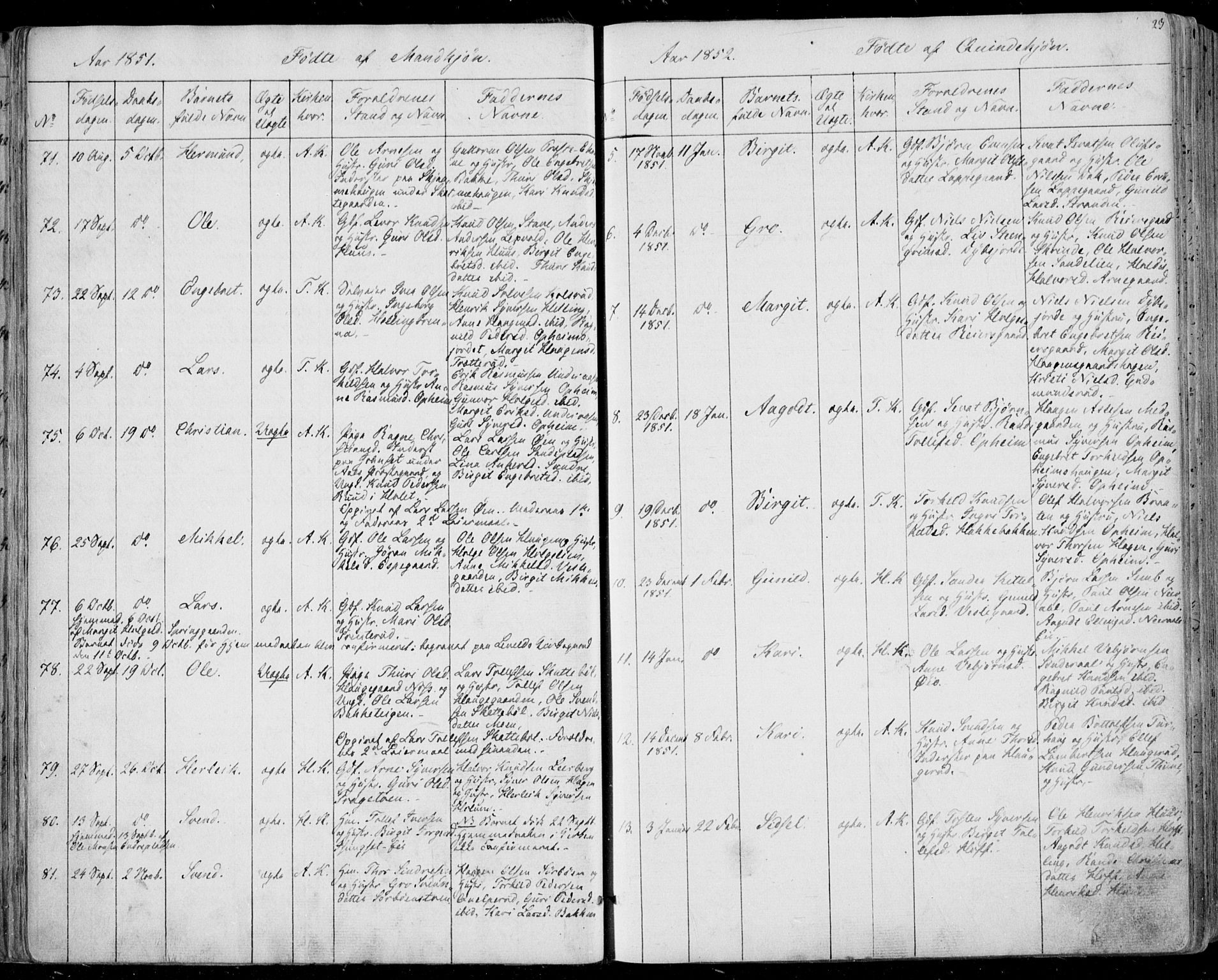 Ål kirkebøker, AV/SAKO-A-249/F/Fa/L0006: Parish register (official) no. I 6, 1849-1864, p. 23