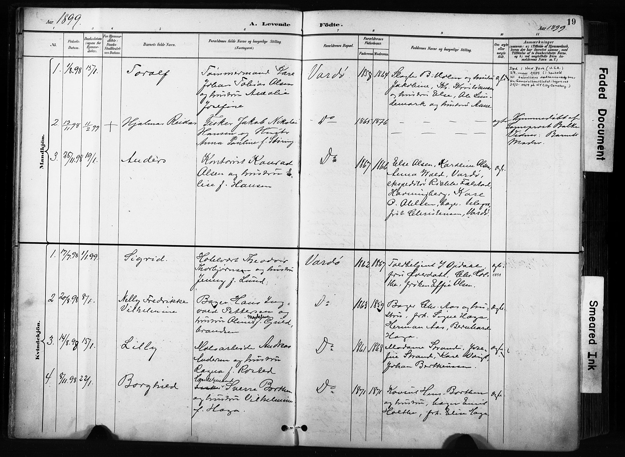 Vardø sokneprestkontor, AV/SATØ-S-1332/H/Ha/L0010kirke: Parish register (official) no. 10, 1895-1907, p. 19