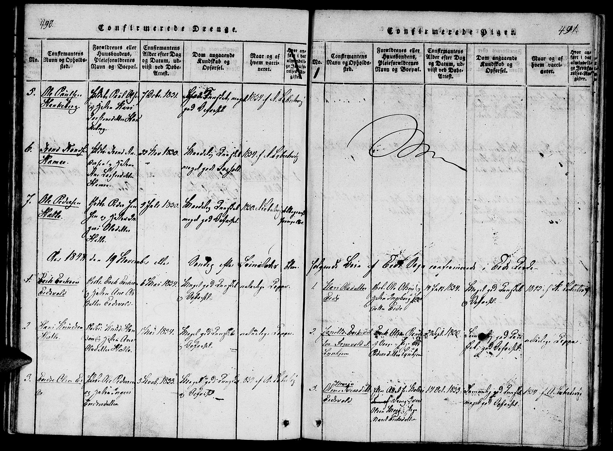 Ministerialprotokoller, klokkerbøker og fødselsregistre - Møre og Romsdal, SAT/A-1454/542/L0551: Parish register (official) no. 542A01, 1818-1853, p. 490-491