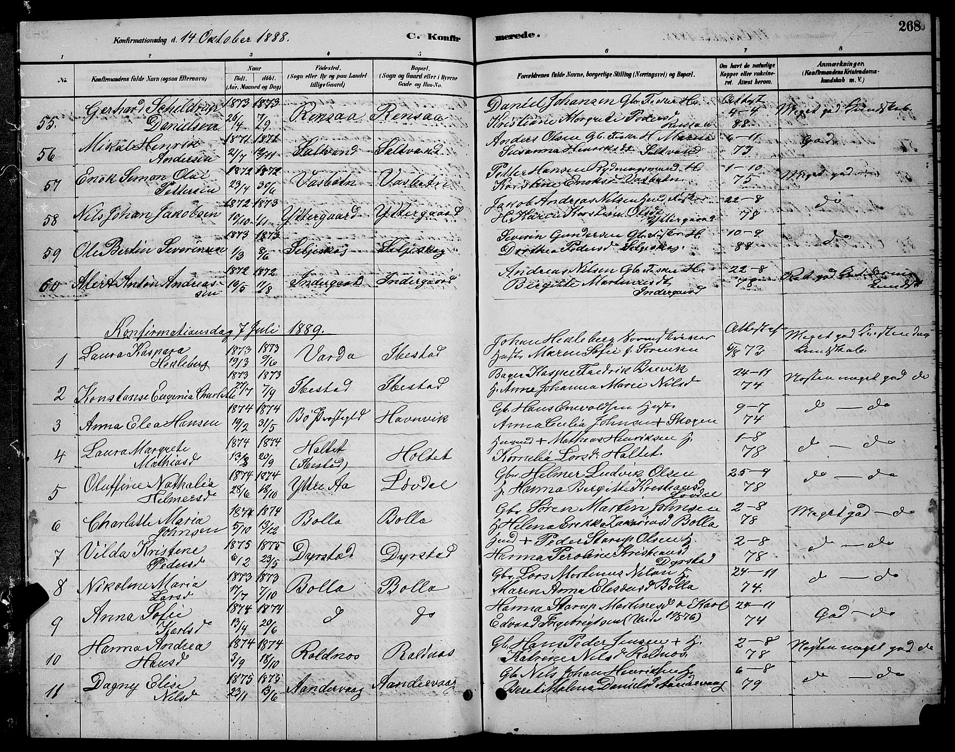 Ibestad sokneprestembete, SATØ/S-0077/H/Ha/Hab/L0007klokker: Parish register (copy) no. 7, 1879-1889, p. 268