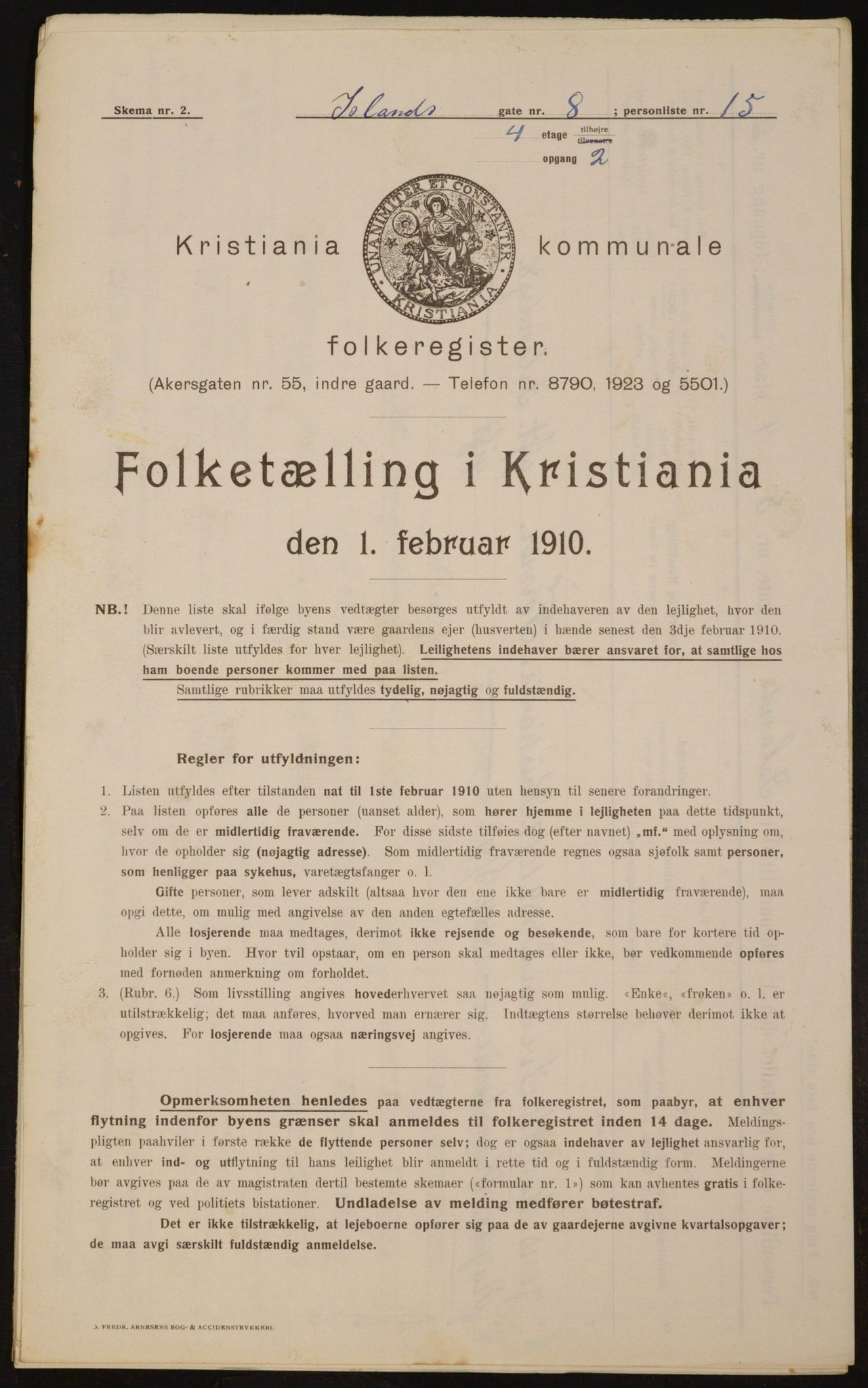 OBA, Municipal Census 1910 for Kristiania, 1910, p. 43475