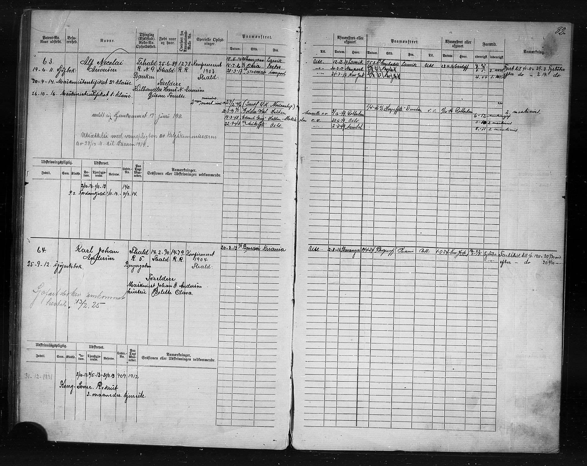 Halden mønstringskontor, AV/SAO-A-10569a/F/Fc/Fcd/L0003: Annotasjons- og hovedrulle for maskinister og fyrbøtere, 1876-1918, p. 43