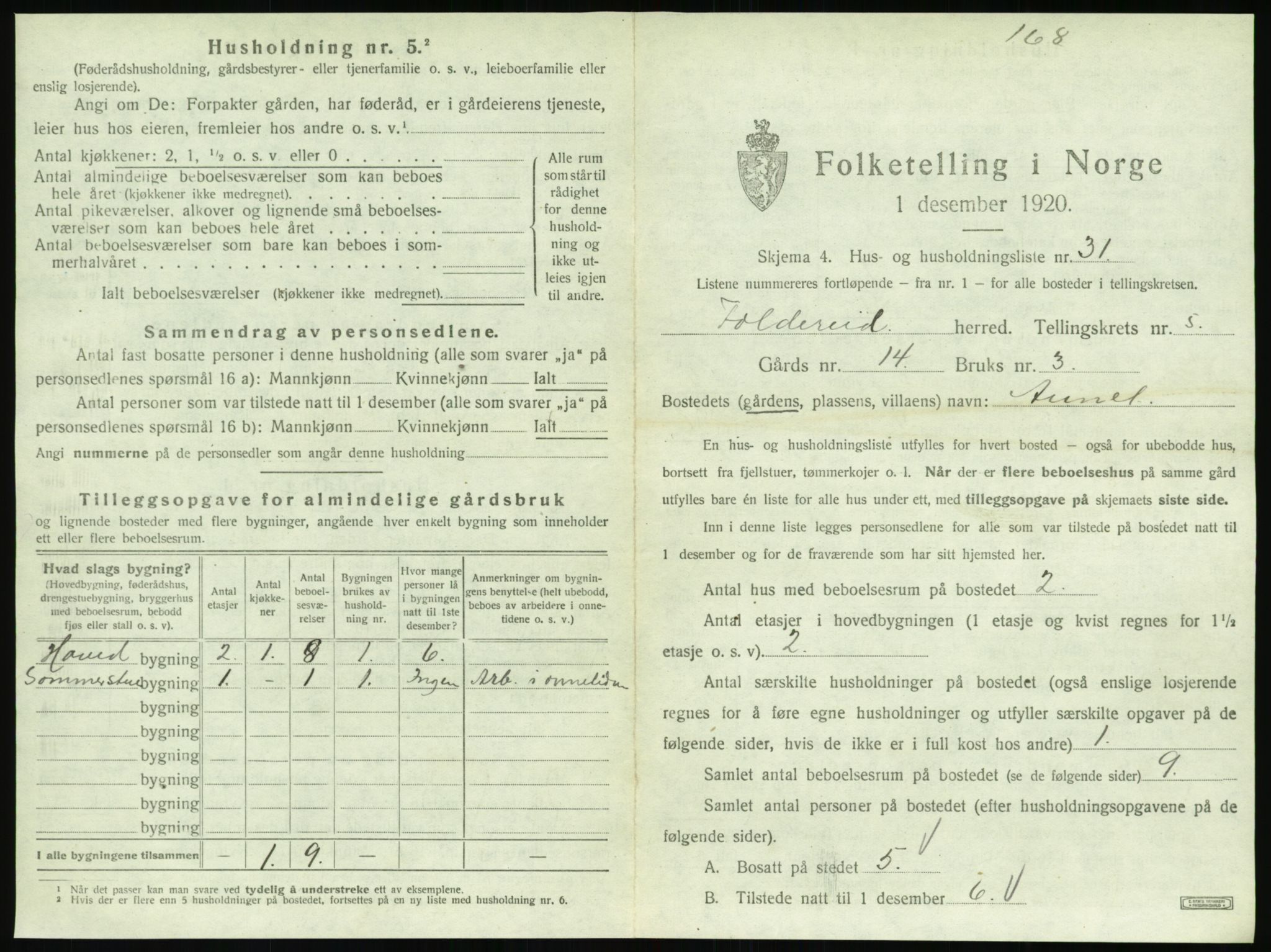 SAT, 1920 census for Foldereid, 1920, p. 368