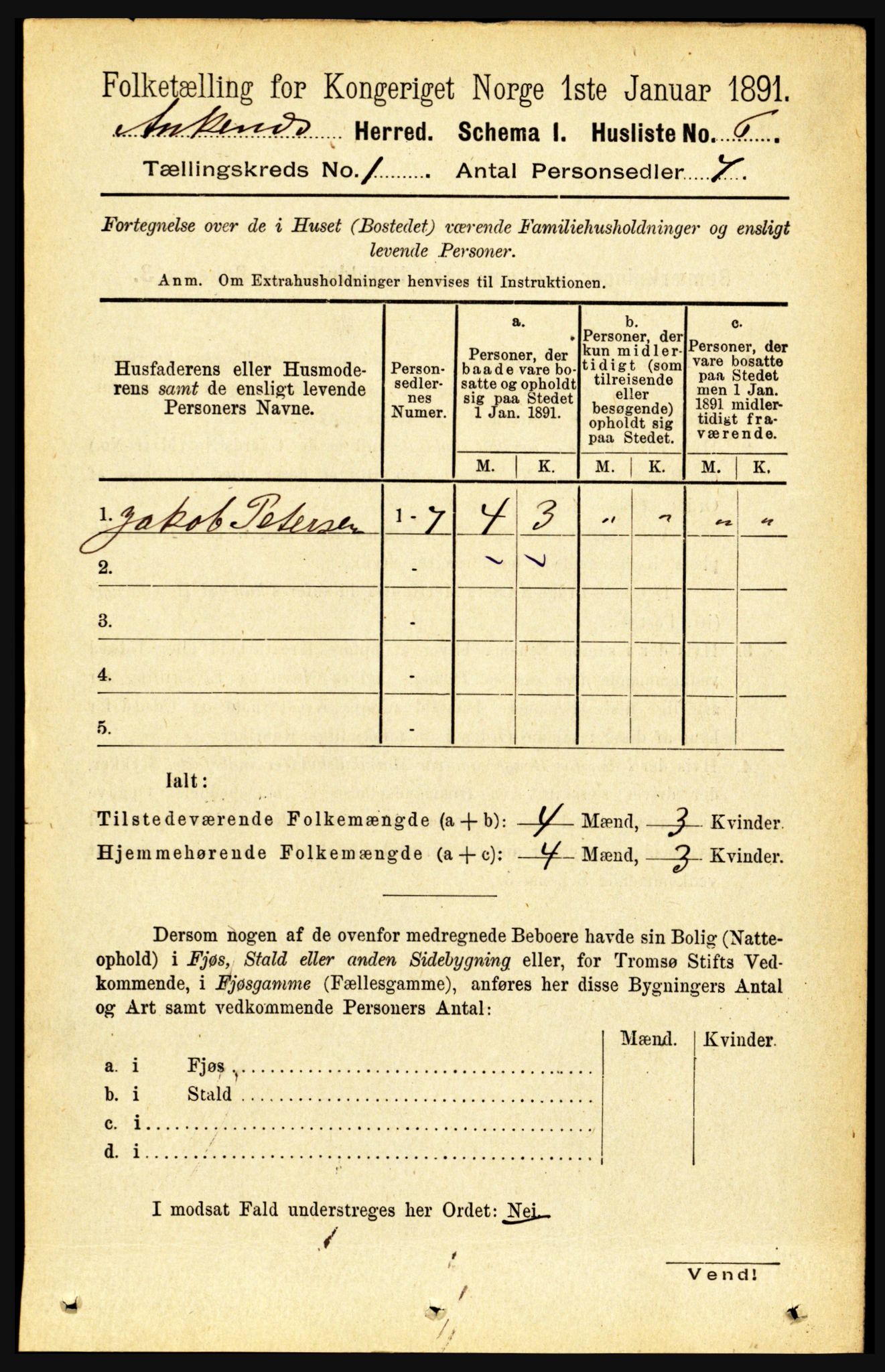 RA, 1891 census for 1855 Ankenes, 1891, p. 22