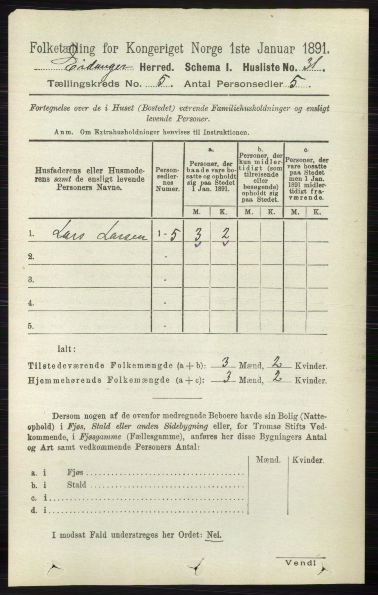 RA, 1891 census for 0813 Eidanger, 1891, p. 2261