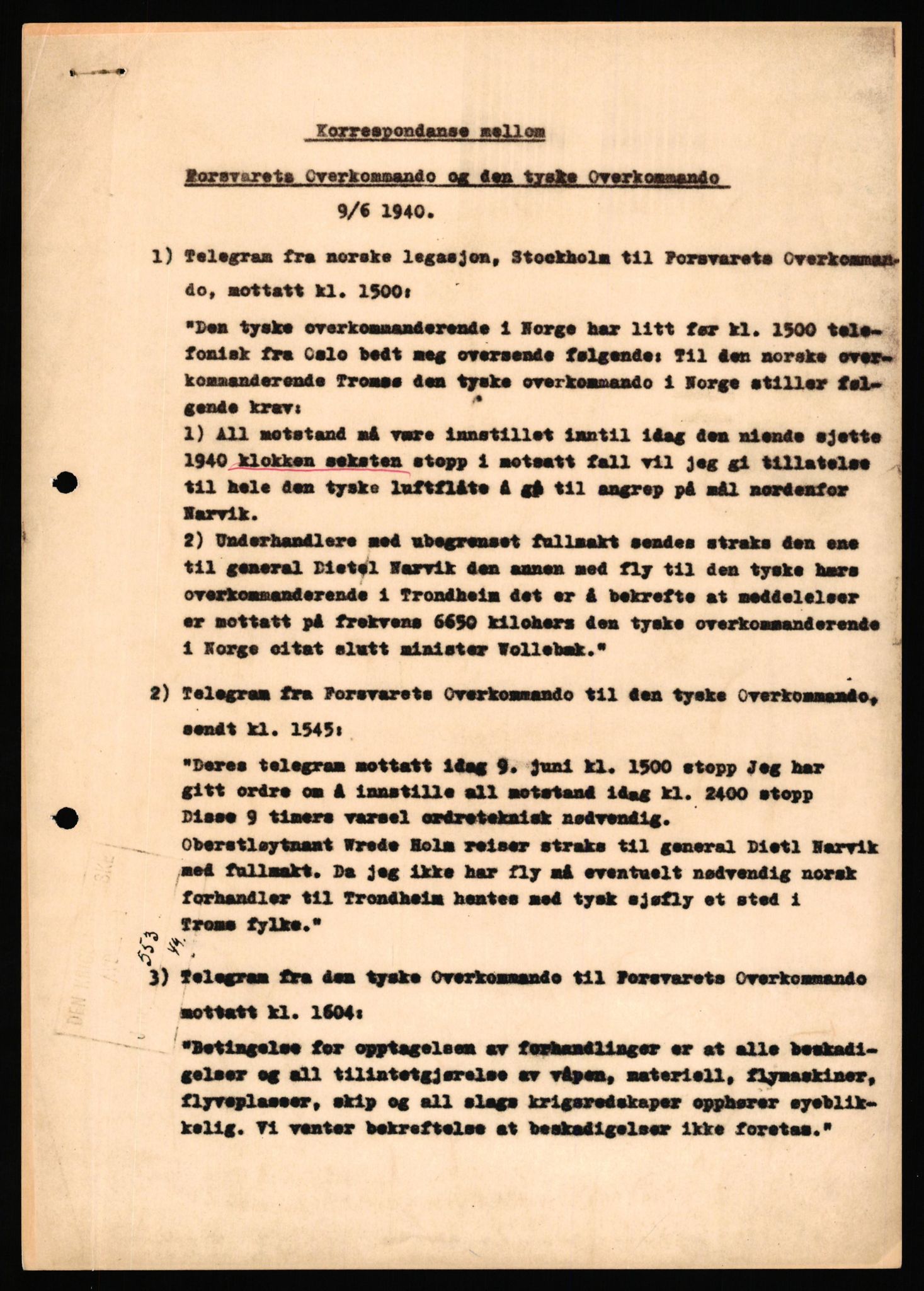 Forsvaret, Forsvarets krigshistoriske avdeling, AV/RA-RAFA-2017/Y/Yf/L0198: II-C-11-2100  -  Kapitulasjonen i 1940, 1940, p. 3