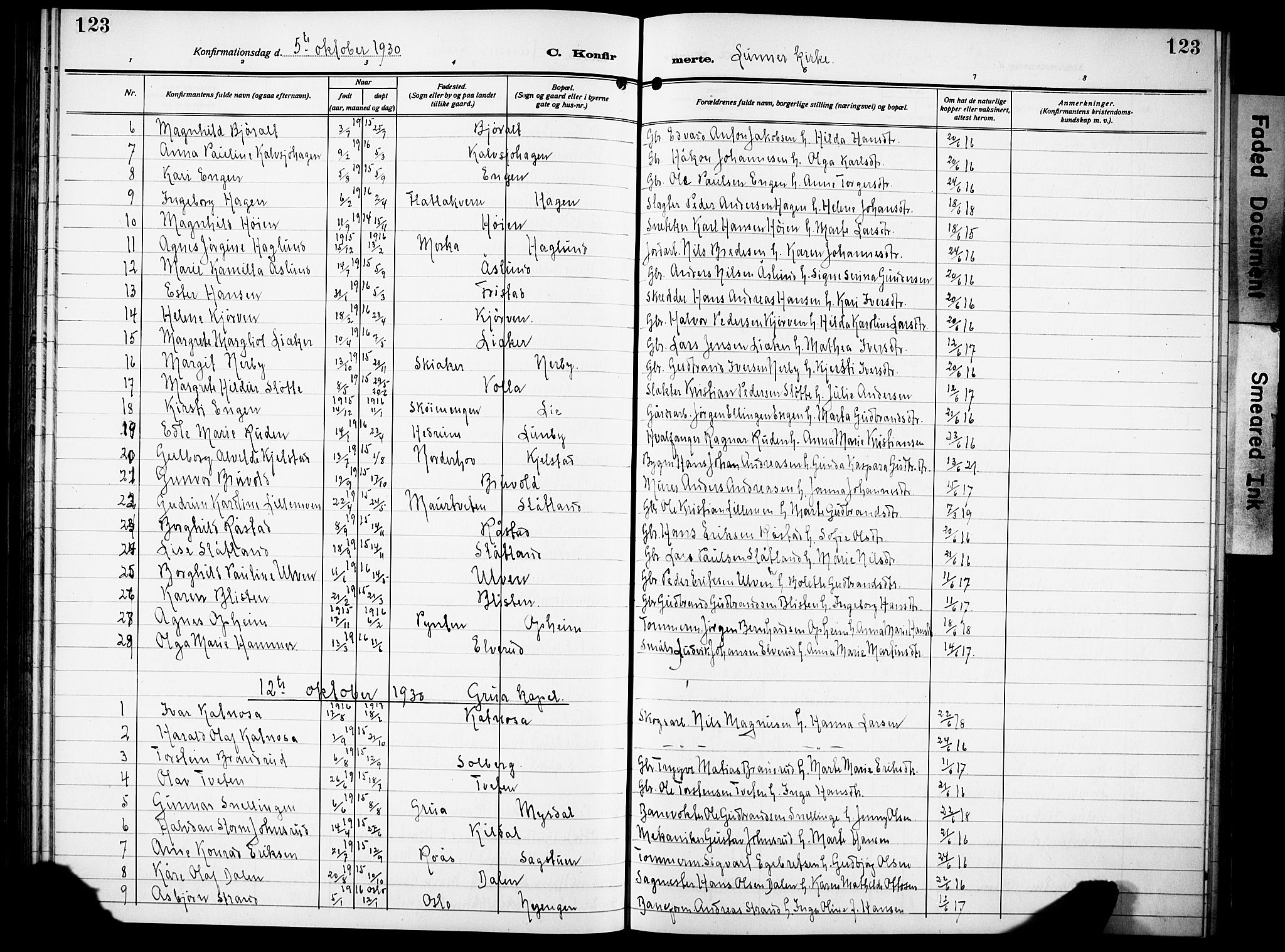 Lunner prestekontor, SAH/PREST-118/H/Ha/Hab/L0002: Parish register (copy) no. 2, 1923-1933, p. 123