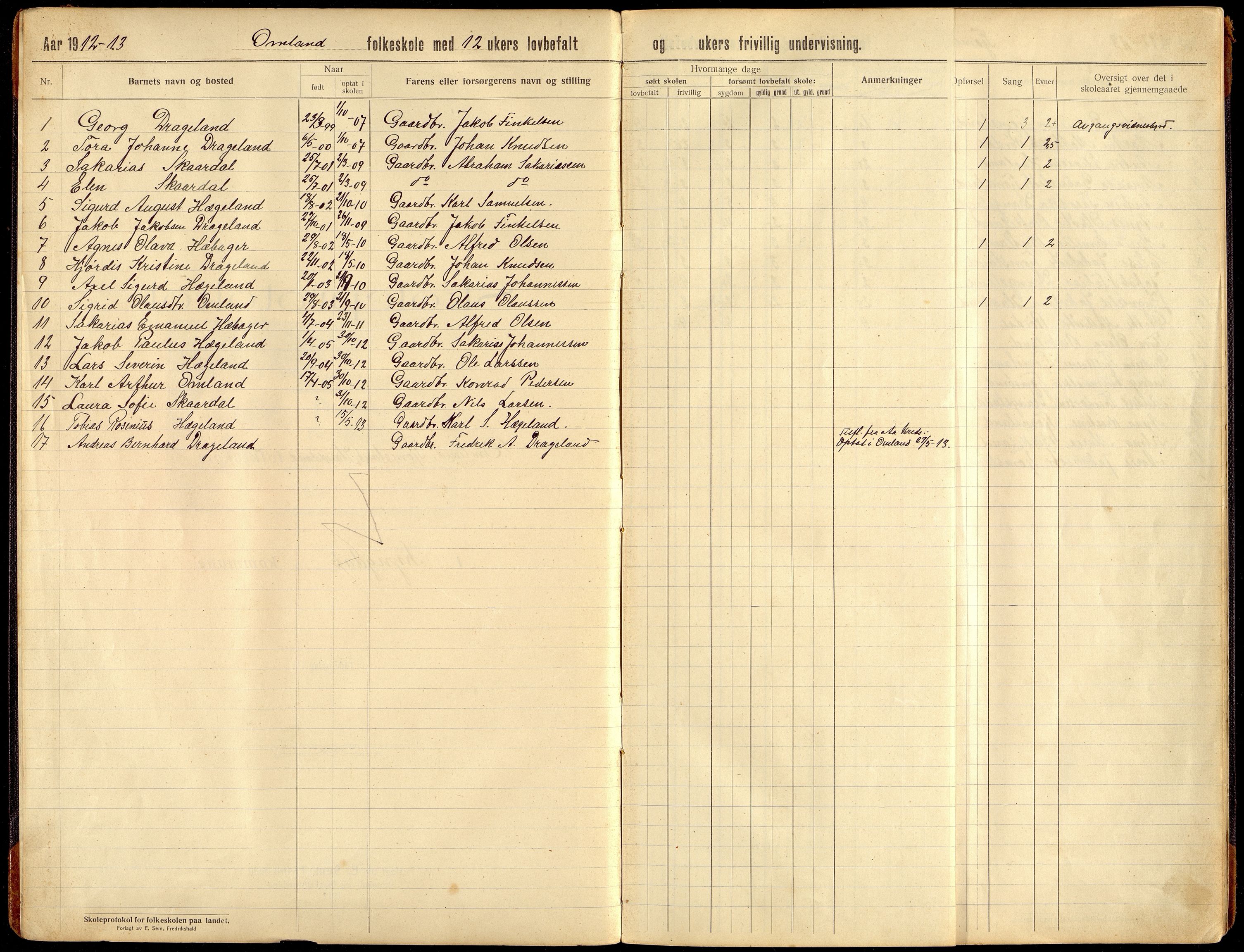 Lyngdal kommune - Tjomsland Skolekrets, ARKSOR/1032LG553/H/L0004: Skoleprotokoll (d), 1912-1922