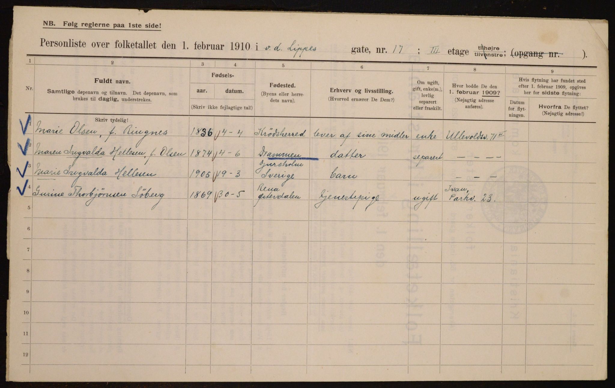 OBA, Municipal Census 1910 for Kristiania, 1910, p. 118885