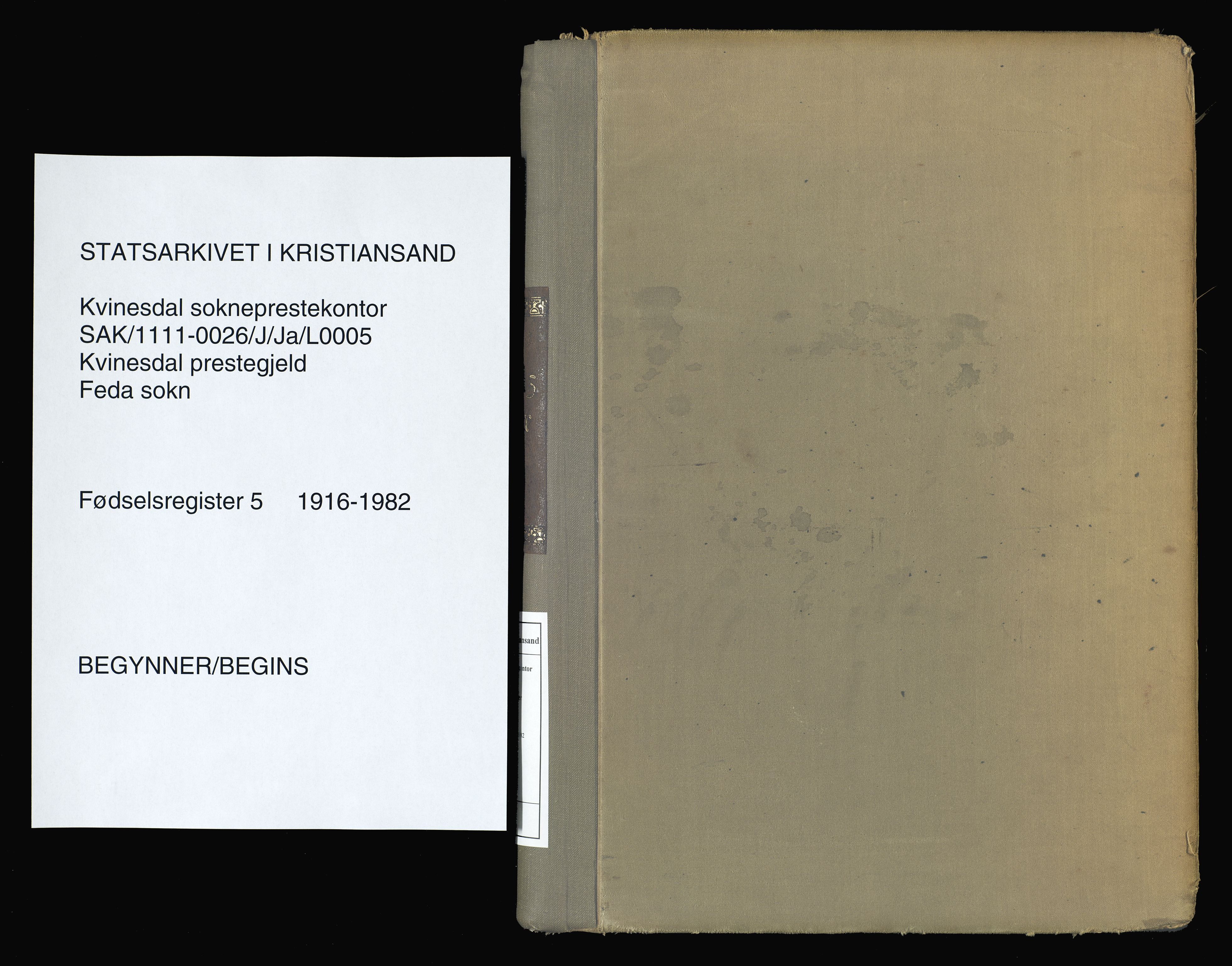 Kvinesdal sokneprestkontor, SAK/1111-0026/J/Ja/L0005: Birth register no. 5, 1916-1982